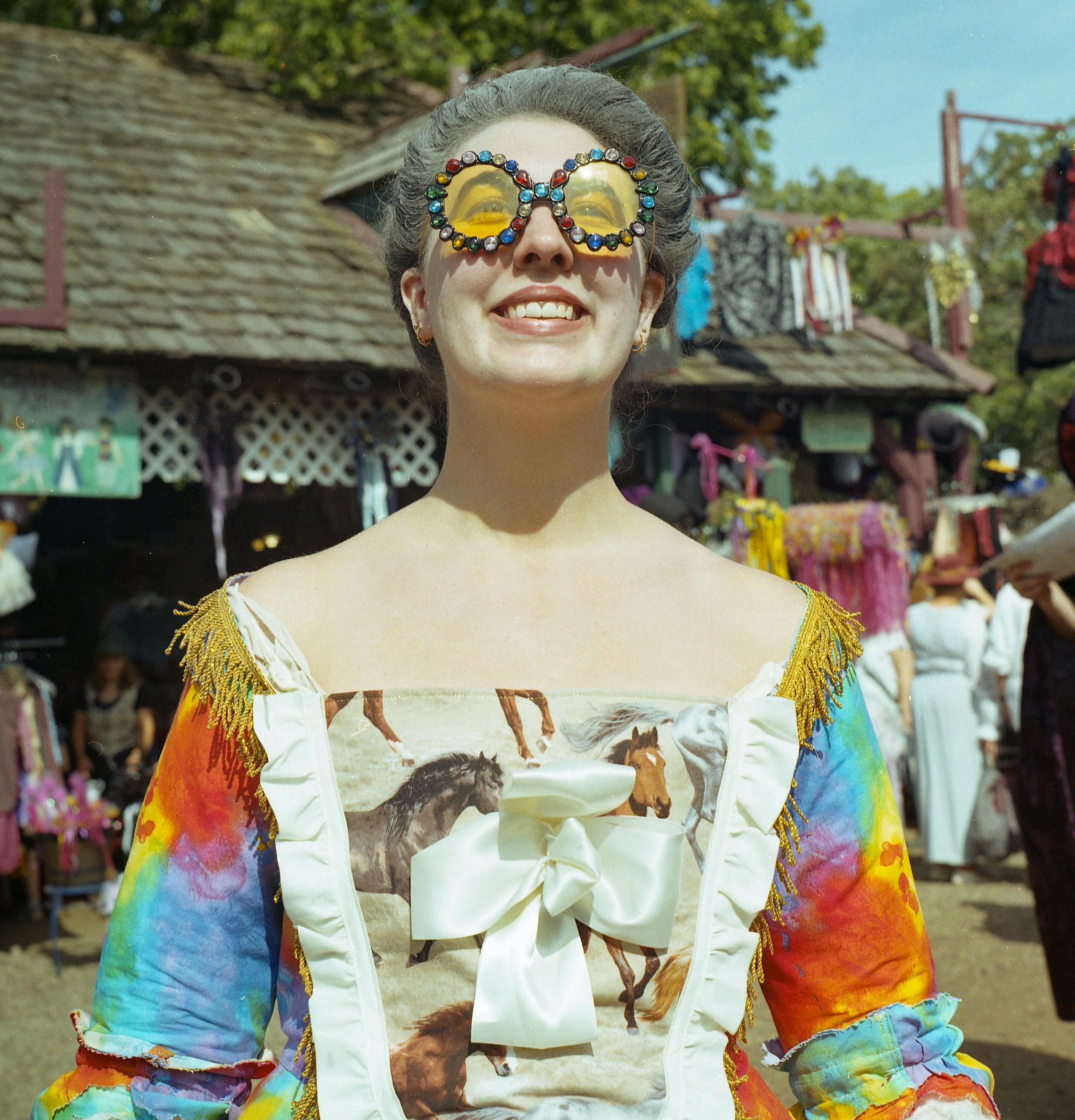 Laura Santiago poses in a self-made 18th-century dress. "I work in technology and stare at a screen all day so this is a way to express my creativity," she said.