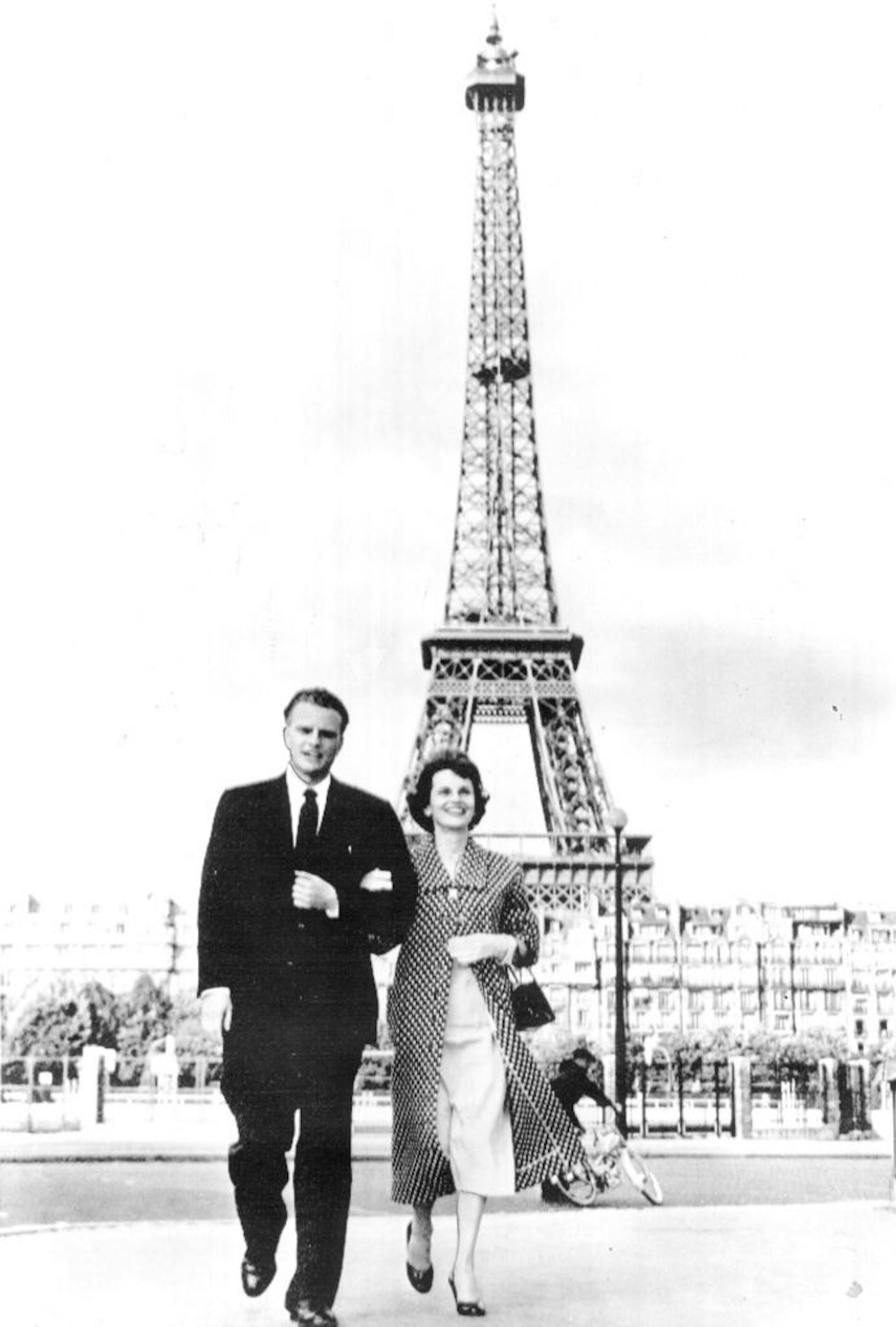 June 6, 1955: Billy Graham drew an audience of 9,000 in Paris as his five-day Paris crusade opened. Above, he and Mrs. Graham went for a stroll after the service.