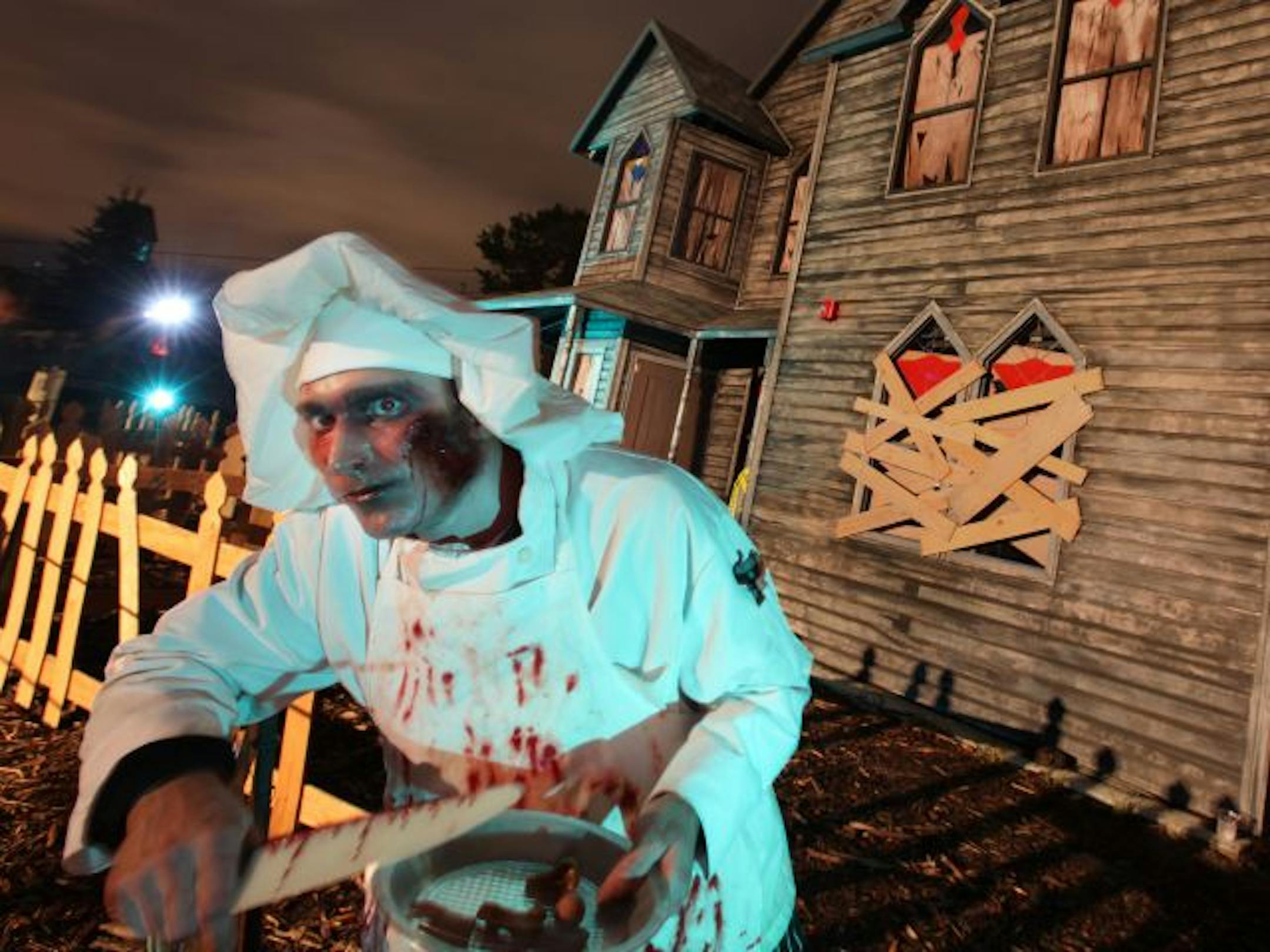 One of the newest attractions is Frightmares at Buck Hill, which has four different haunted house experiences: A Freight Factory, an Asylum, a Haunted hollow and a the Dead and Breakfast house. Here, the chef will serve you for breakfast at the Dead and Breakfast.