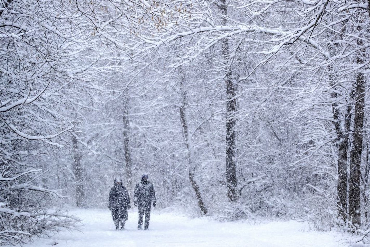 Colleen and Jon Juffer made their way on a trail around Staring Lake in Eden Prairie on Sunday, April 12.