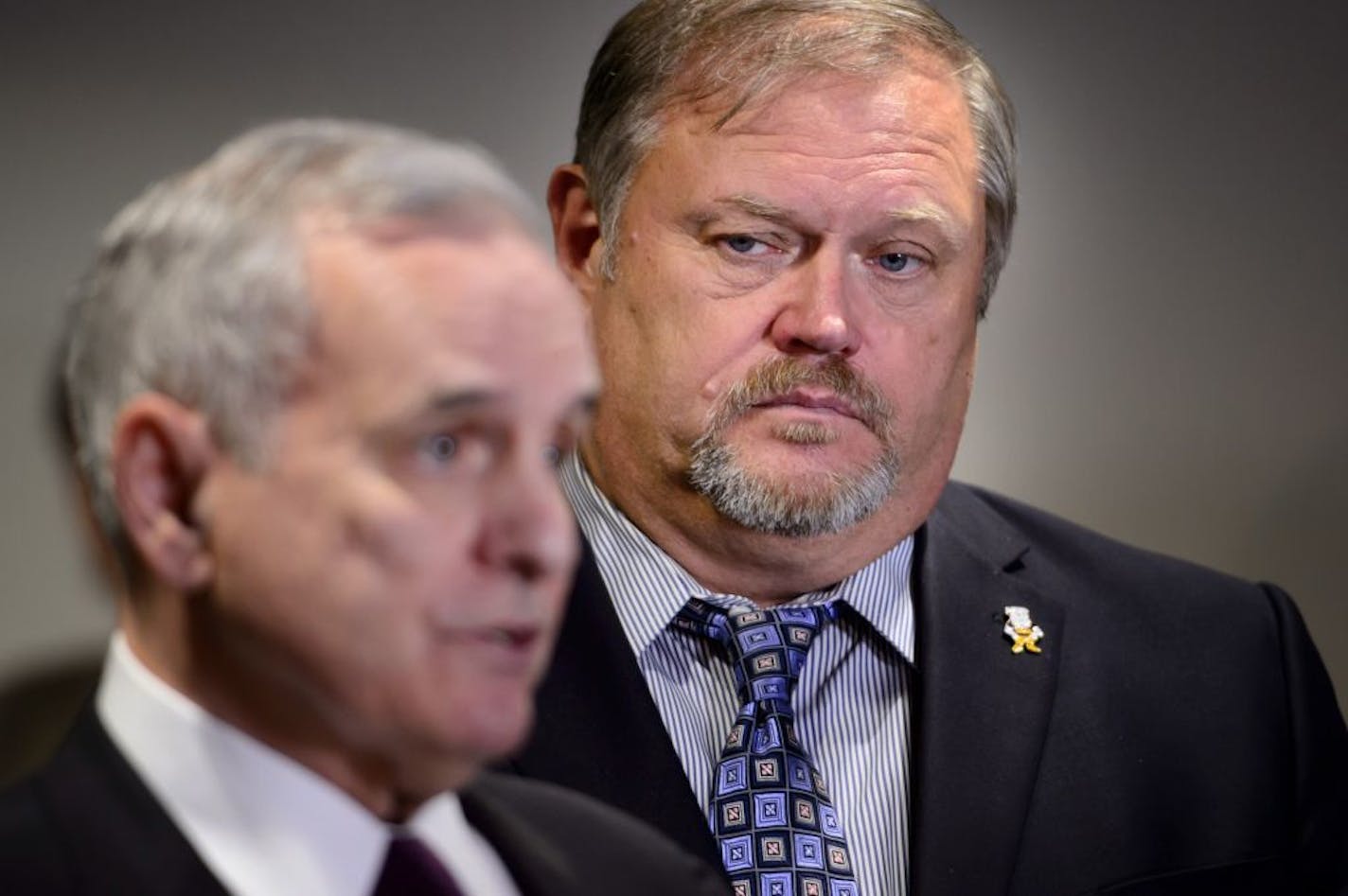 Senate Majority Leader Tom Bakk and Governor Mark Dayton talked to the press after their meeting with Speaker Daudt.