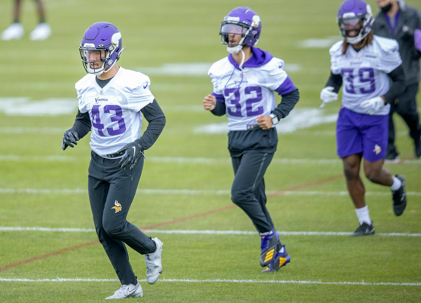 Vikings rookies, including safety Camryn Bynum, left, practiced at TCO Performance Center, Friday, May 14, 2021 in Eagan, MN. ] ELIZABETH FLORES • liz.flores@startribune.com