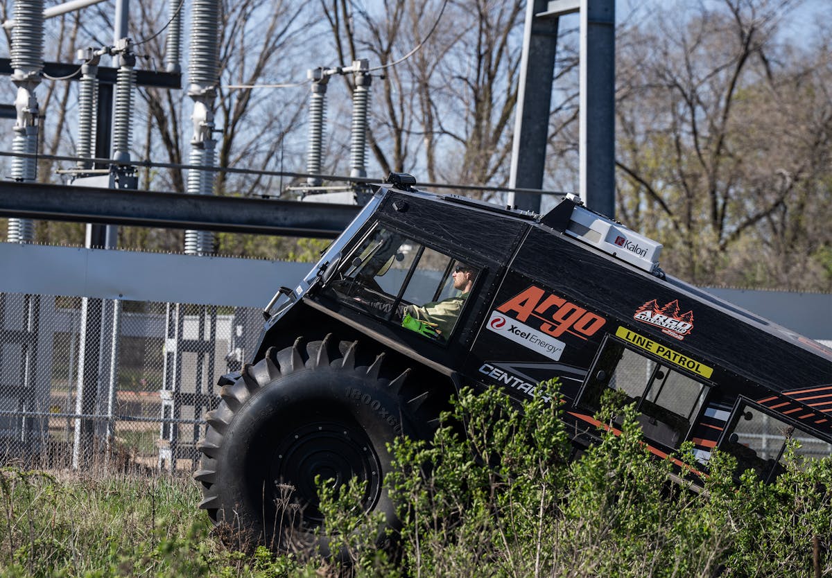 Xcel Energy line inspectors have access to an extreme ATV like a Sherp to access power lines in remote areas, here in Inver Grove Heights on April 24.