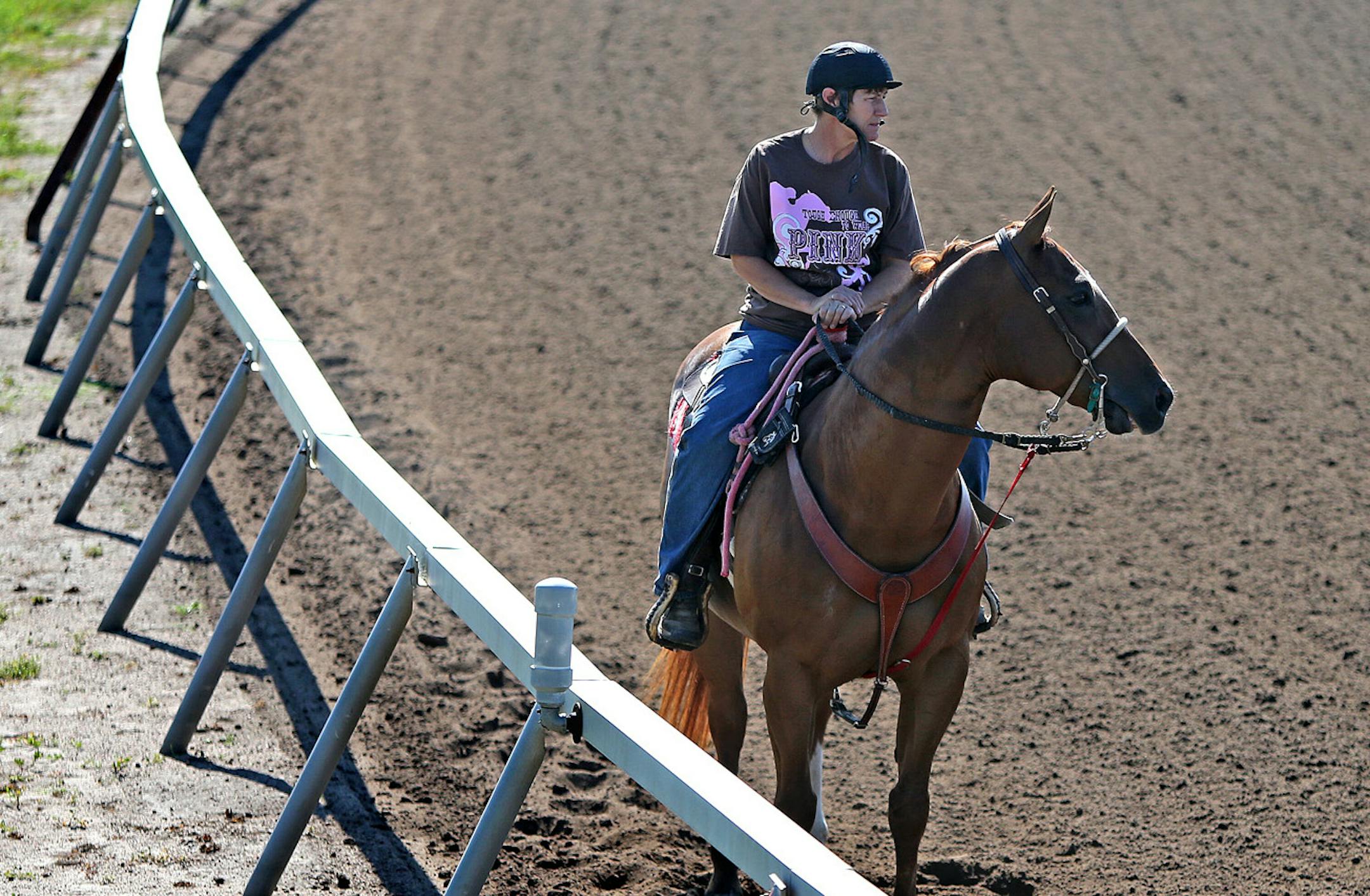 Stacy Charette-Hill worked with horses at Canterbury Park this week as she prepared for the richest quarter horse race in the track&#x2019;s history on Friday. The trainer has four of the 10 horses in the race.