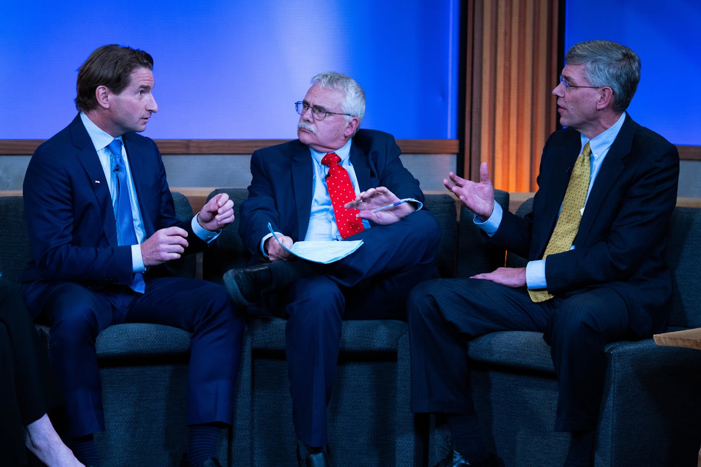 Rep. Erik Paulsen and challenger Dean Phillips debate on Almanac. ] MARK VANCLEAVE &#xef; mark.vancleave@startribune.com * Candidates vying for Minnesota offices debate at the TPT studios in St. Paul on Friday, Oct. 19. 2018