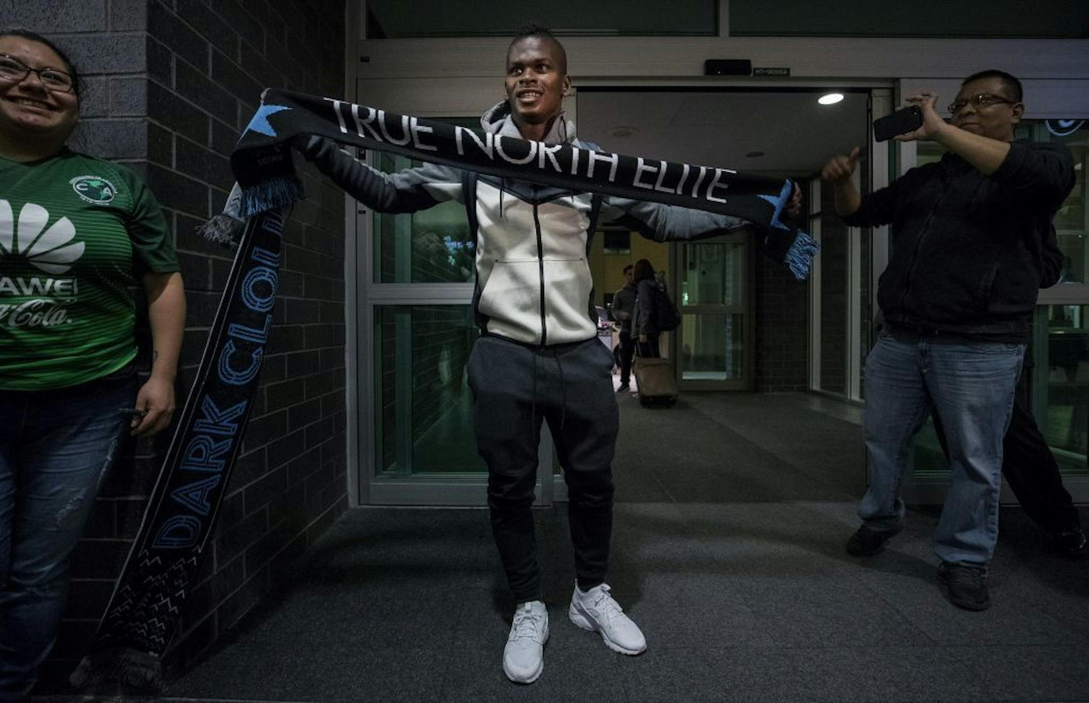 Darwin Quintero was greeted by fans and posed for photos at Terminal 2 of Minneapolis-St. Paul International Airport
