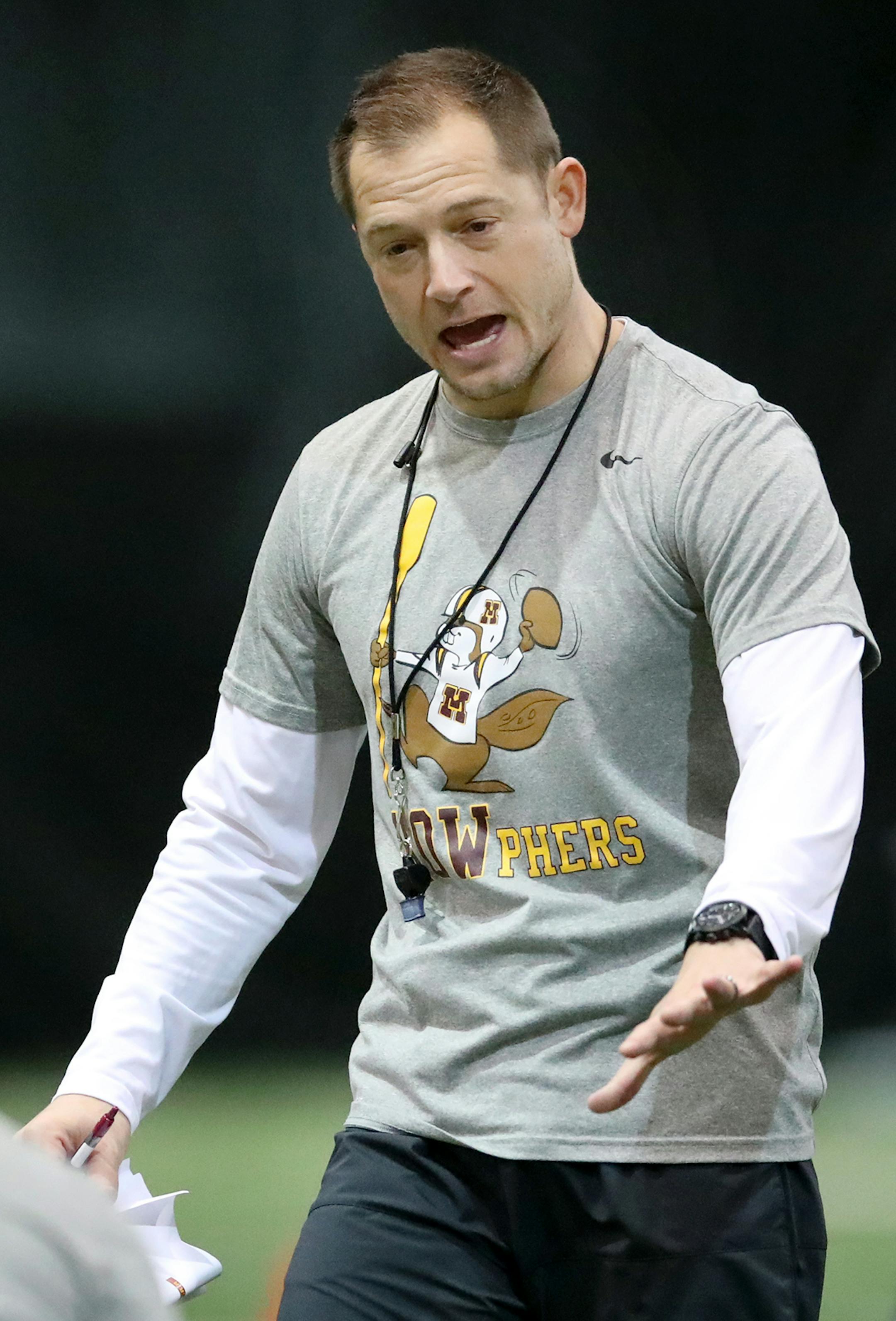 University of Minnesota Head football coach P.J. Fleck during an early practice, Friday, February 3, 2017 in Minneapolis, MN. ] ELIZABETH FLORES ï liz.flores@startribune.com ORG XMIT: MIN1703031050100060