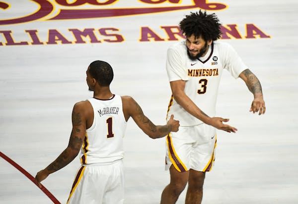 Senior captains Dupree McBrayer (1) and Jordan Murphy have been through much during their careers at Minnesota.