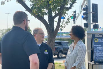 Gun rights advocates Tim Christopher, Rob Doar, Bryan Strawser and Sarah Cade Hauptman held a news conference outside the main entrance to the state f