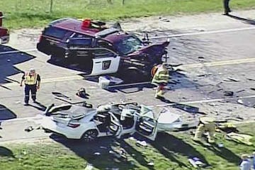 A scene of the crash on Kendrick Avenue at 205th Street, parallel to Interstate 35.