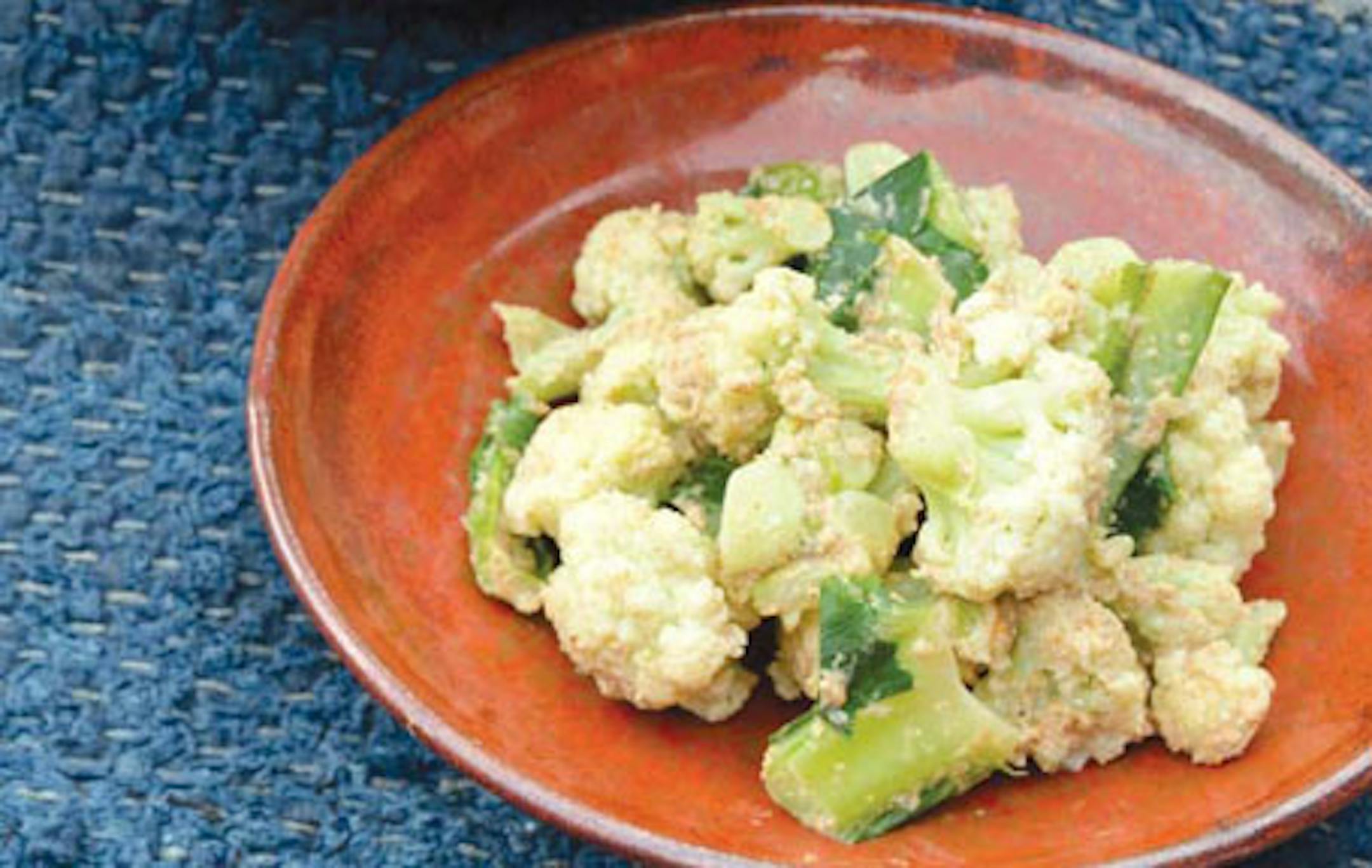 Cauliflower seasoned with miso and toasted sesame seeds.