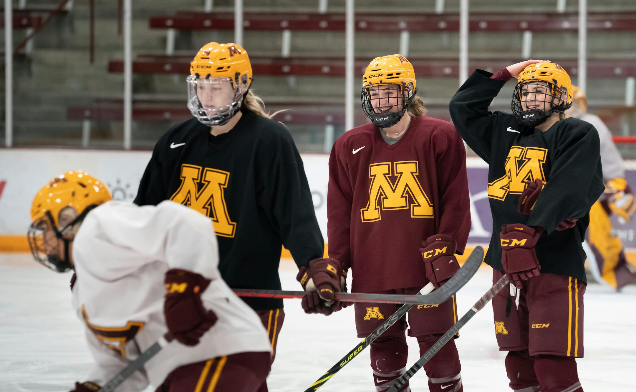 Gophers women's hockey star Taylor Heise, center, at team practice, Tuesday, March 1, 2022 Minneapolis, Minn. Taylor Heise could win the Kazmaier Award, leading nation in scoring for No. 1 team. ] GLEN STUBBE • glen.stubbe@startribune.com