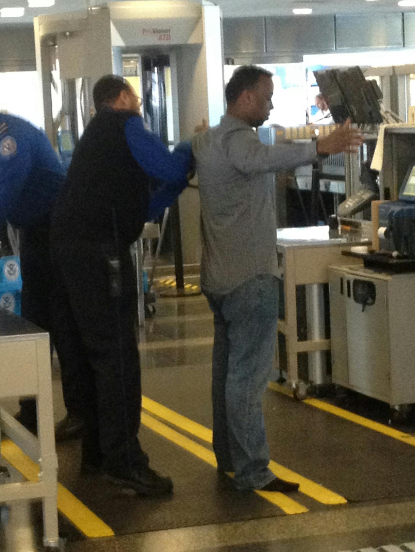 COURTESY Abdifatah Farah. Mohamed Farar being singled out and profiled again at Reagan National Airport as he was about fly back to Minneapolis, after the White House summit on counterterrorism.