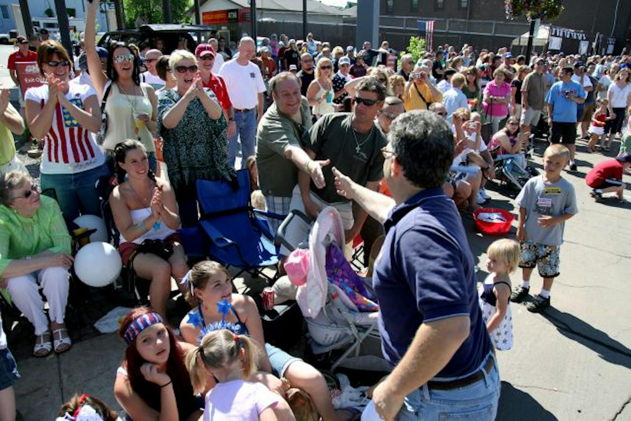 Senator Al Franken was greeted by Eveleth residents during their Fourth of July parade.