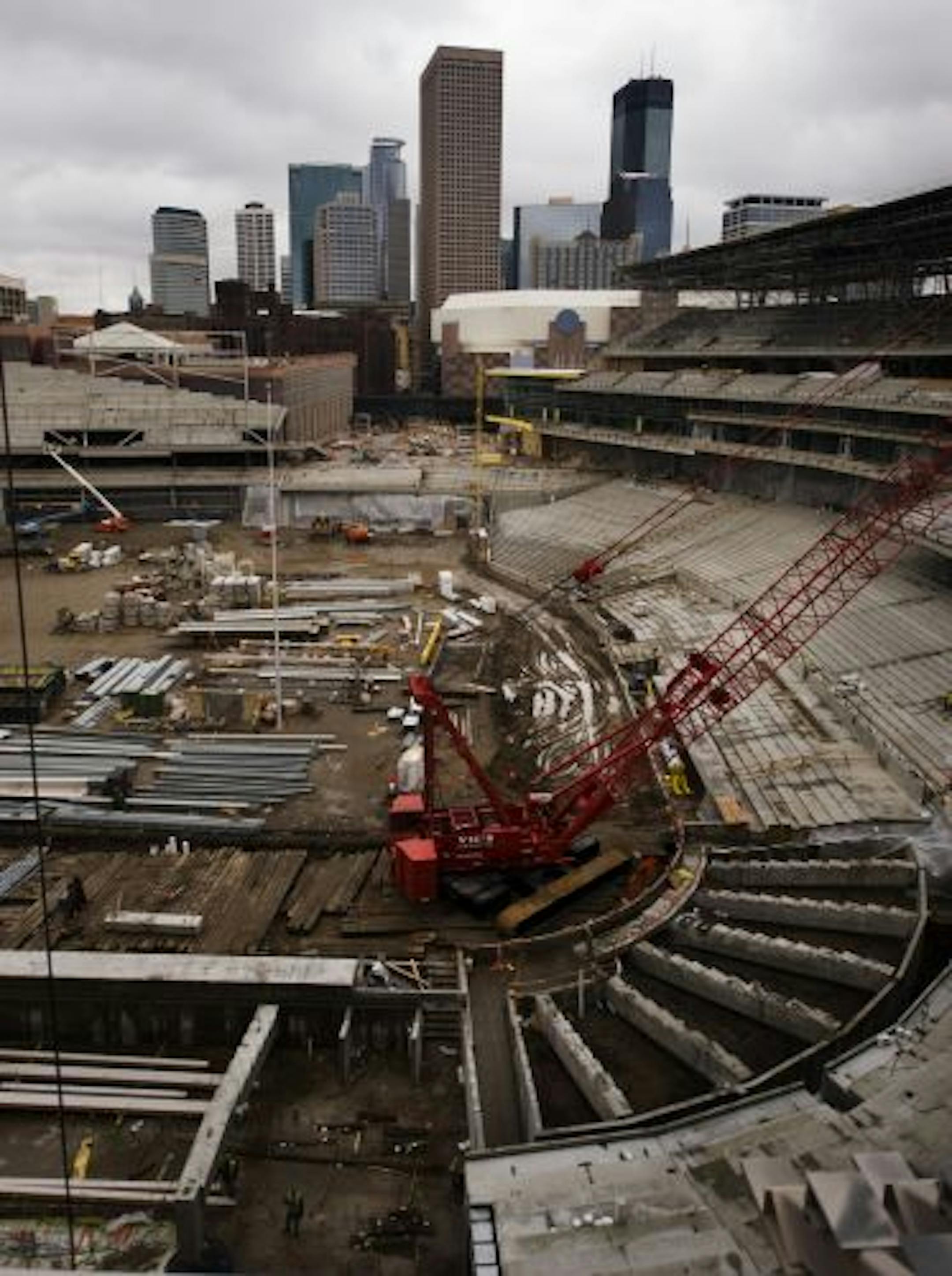 Looking toward downtown Minneapolis from one of the top decks on the west side of Target Field.