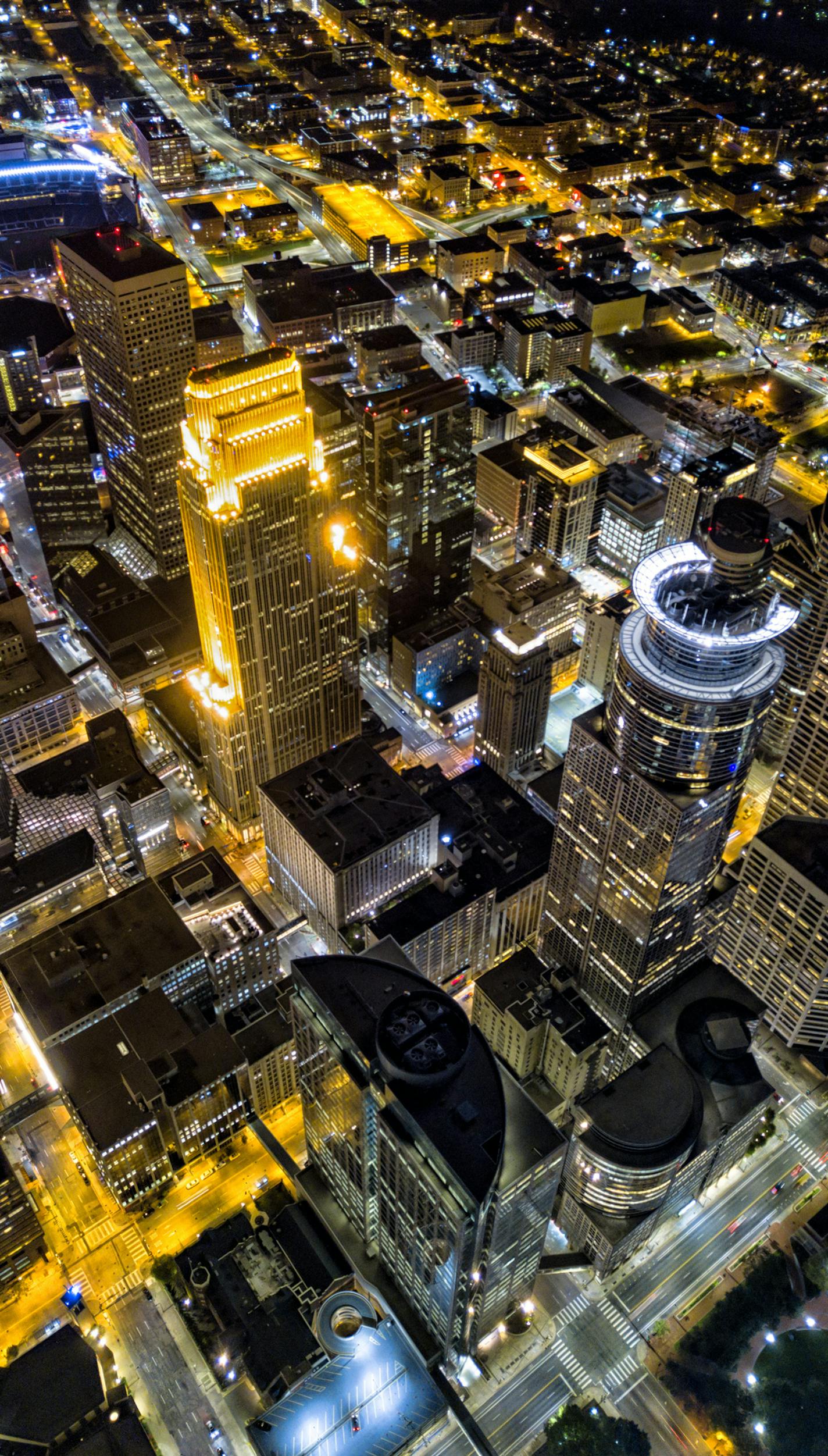 Minneapolis Skyline - Aerial View - Sunset