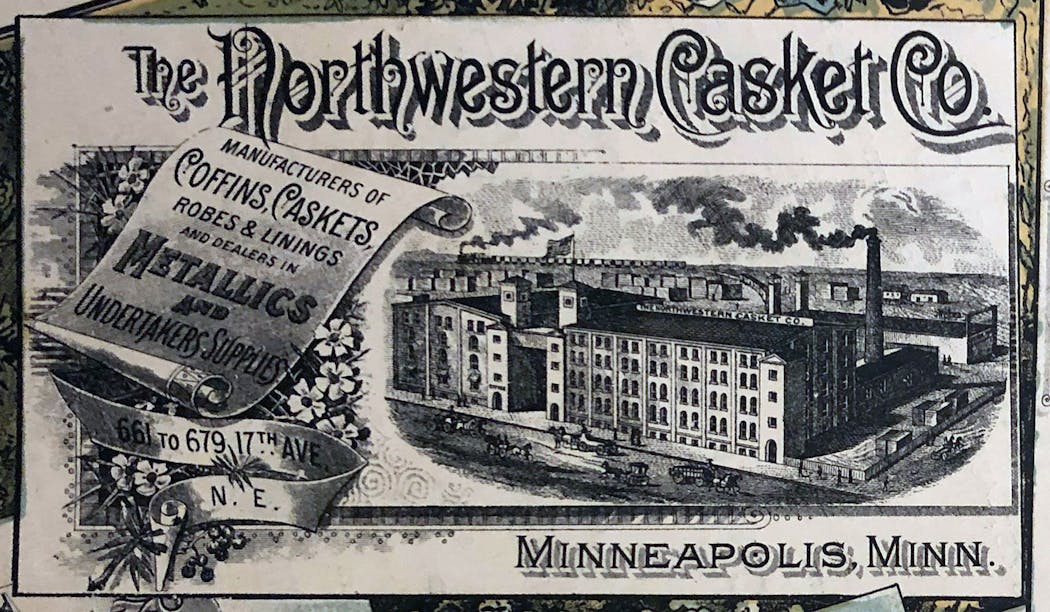 Advertising for the Northwestern Casket Co. in the Saturday Evening Spectator.