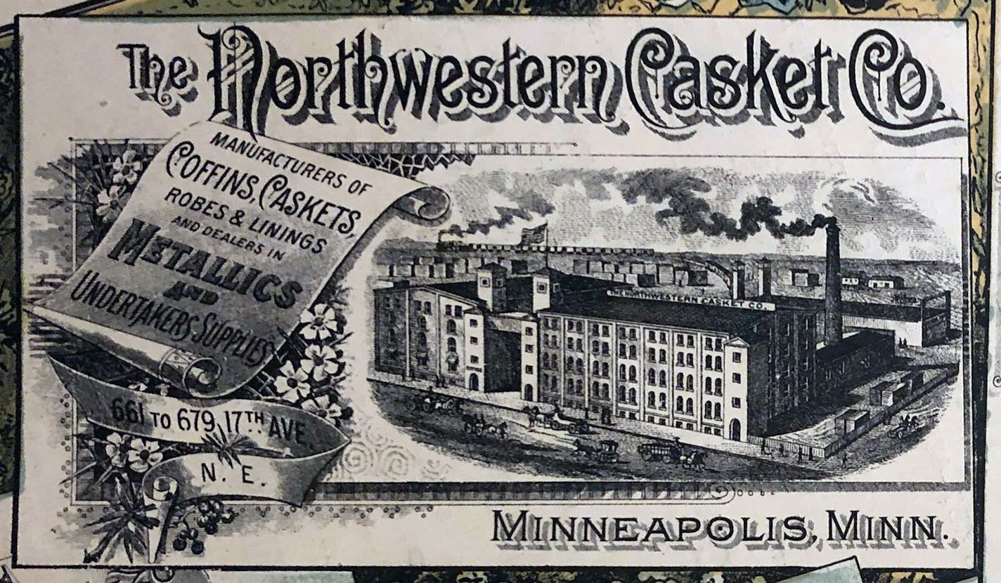 Advertising for the Northwestern Casket Co. in the Saturday Evening Spectator.