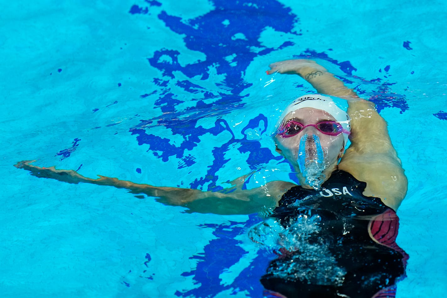 Regan Smith of United States competes during her women's 100m backstroke heat at the 19th FINA World Championships in Budapest, Hungary, Sunday, June 19, 2022. (AP Photo/Petr David Josek) ORG XMIT: PJO105