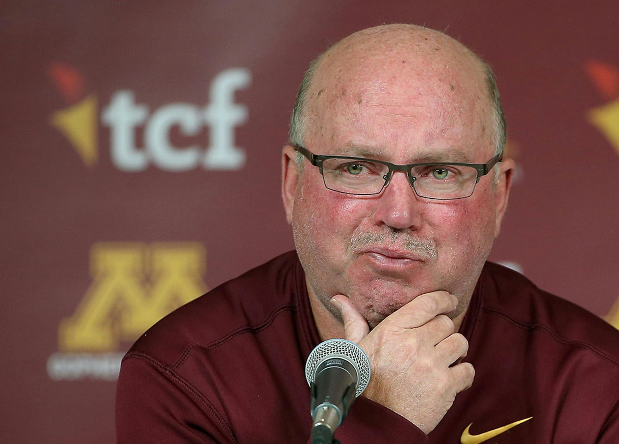University of Minnesota NCAA college football coach Jerry Kill becomes emotional as he speaks during a press conference Wednesday, Oct. 28, 2015, at TCF Bank Stadium in Minneapolis, Minn. Minnesota coach Jerry Kill abruptly retired because of health reasons on Wednesday, ending his efforts to rebuild the Golden Gopher football program during a tenure that included a series of game-day seizures. No specific reason was cited in Minnesota's retirement announcement, but Kill has epilepsy and had to