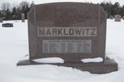 The Marklowitz family headstone, noting Caroline and her 18 children, Maine Prairie Cemetery, Kimball, Minn.