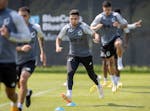 Emanuel Reynoso practices with Minnesota United in Blaine in May 2023, after months away from the team.