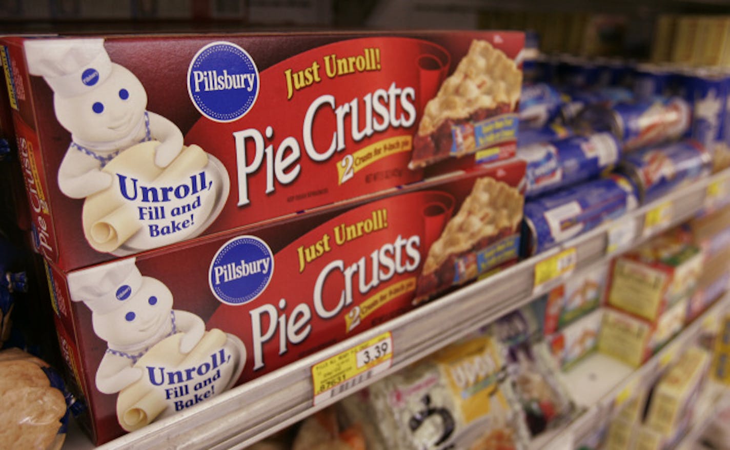 Pillsbury pie crust, made by General Foods, is on display at a market in Palo Alto, Calif., Wednesday, Dec. 20, 2006. Foodmaker General Mills Inc. said second-quarter profits rose 4 percent on solid growth across its businesses, good enough to prompt the maker of Wheaties cereal and Yoplait yogurt to raise its guidance for the rest of the year.