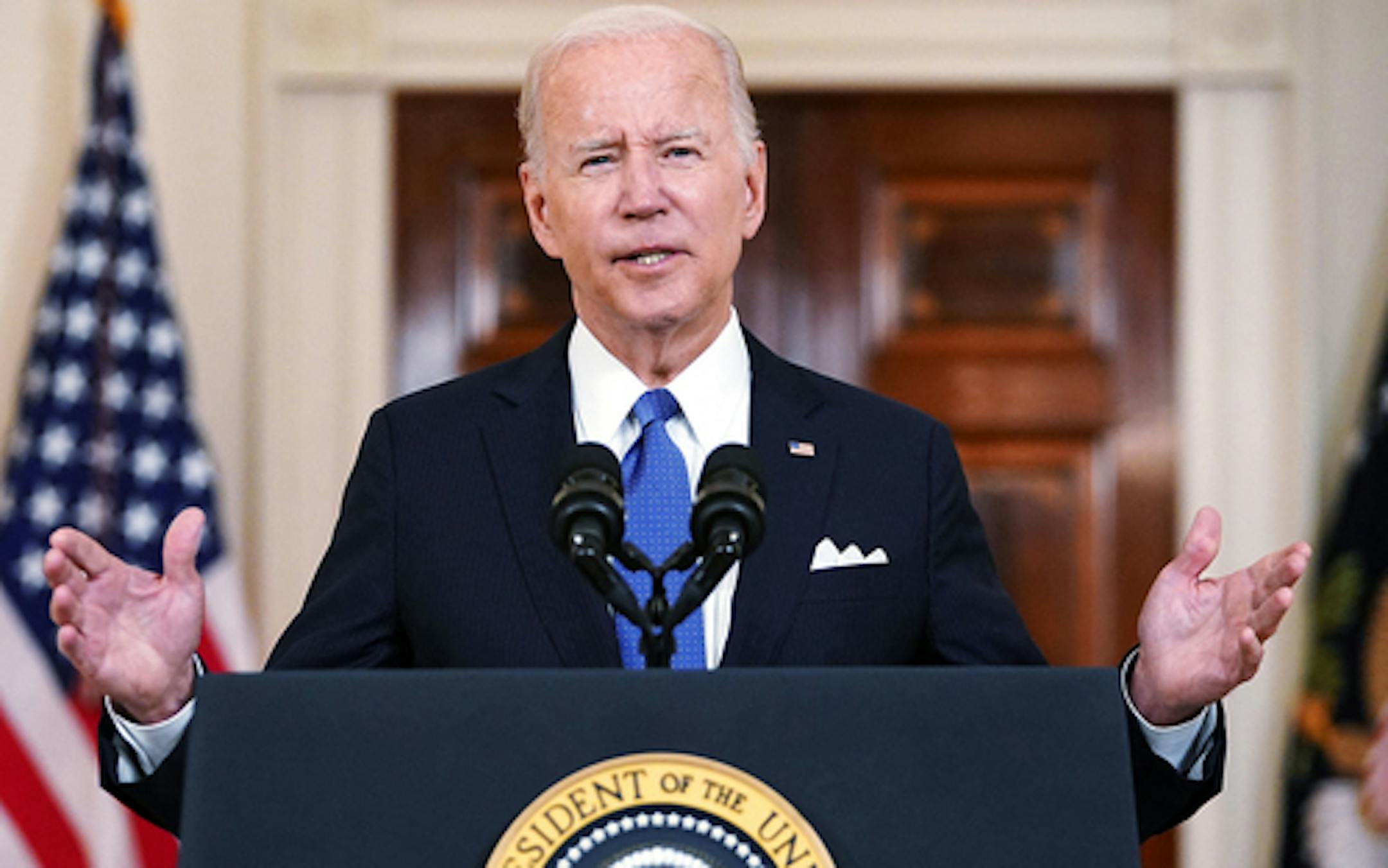 US President Joe Biden addresses the nation in the Cross Hall of the White House in Washington, DC on June 24, 2022, following the US Supreme Court's decision to overturn Roe vs. Wade. (Mandel Ngan/AFP via Getty Images/TNS) ORG XMIT: 51416967W
