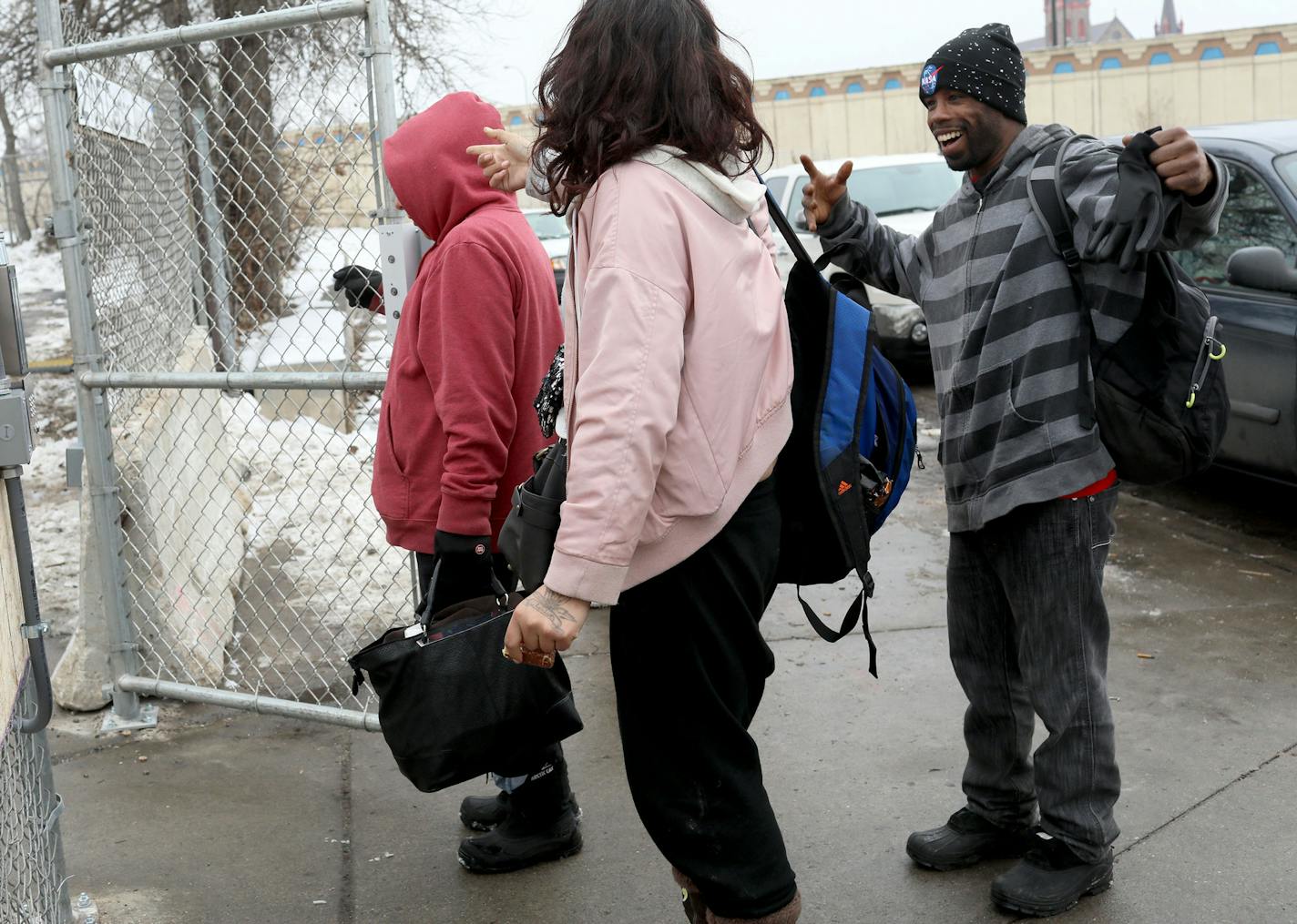 Kendell Jackson joyfully headed to the navigation center with his girlfriend, Nichole Dauphinais, and her daughter Clarista Johnson.