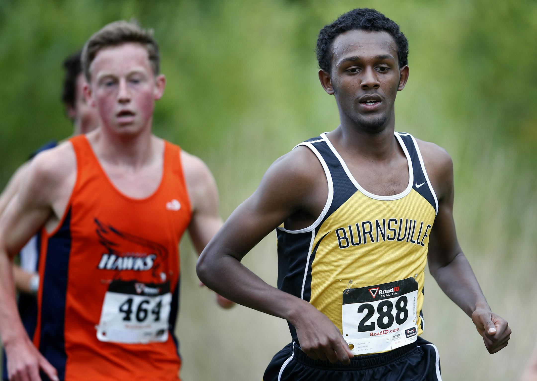 Faysal Mahmoud (288) of Burnsville High School during the Anoka Invitational. ] CARLOS GONZALEZ cgonzalez@startribune.com - September 11, 2014, Anoka, Minn., Burnsville boys' high school / prep cross country runner Faysal Mahmoud will be competing in the Anoka Invitational.