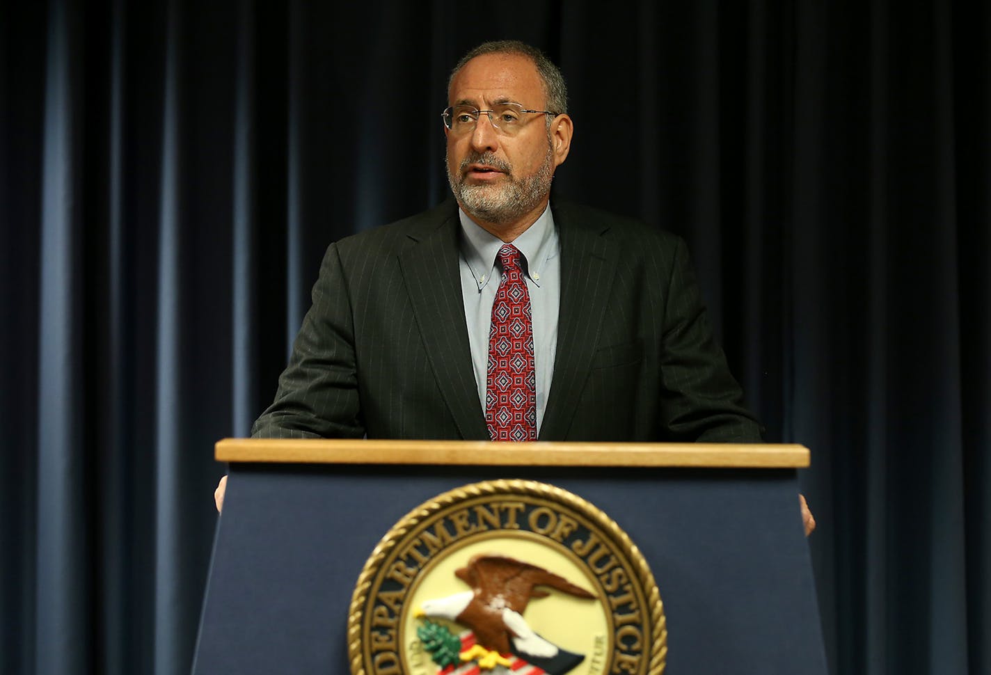 United States Attorney Andrew M. Luger announced the filing of a lawsuit against the City of St. Anthony Village for an alleged violation of the Religious Land Use and Institutionalized Persons Act of 2000, during a press conference at the United State Attorney's Office, Wednesday, August 27, 2014 in Minneapolis, MN. ] (ELIZABETH FLORES/STAR TRIBUNE) ELIZABETH FLORES &#xac;&#x2022; eflores@startribune.com ORG XMIT: MIN1408271557289234