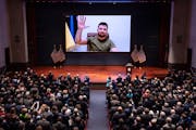 Ukrainian President Volodymyr Zelenskyy appeared via video before Congress on Wednesday at the U.S. Capitol Visitor Center Congressional Auditorium.