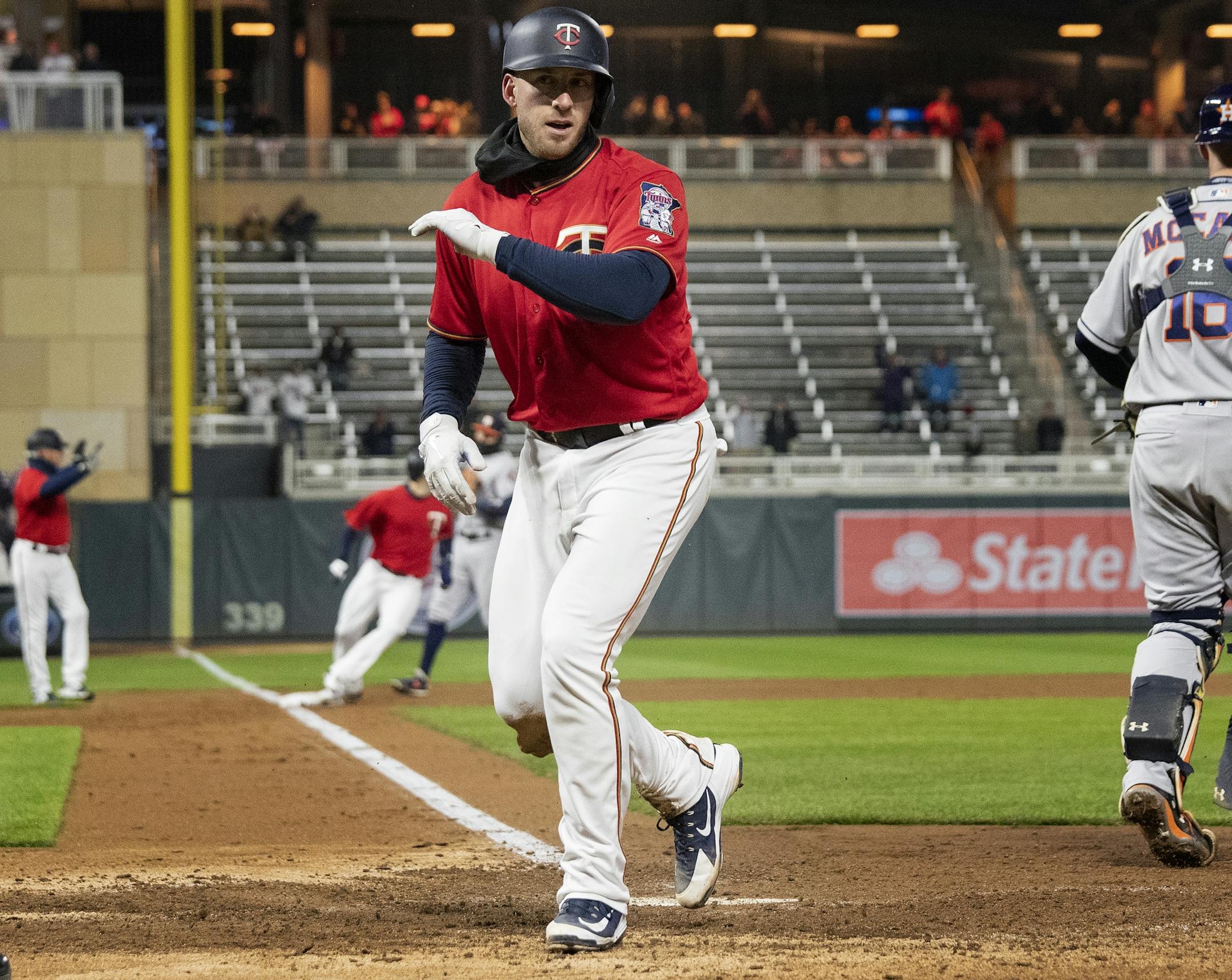 Mitch Garver scored in the eighth inning on a hit by Joe Mauer.