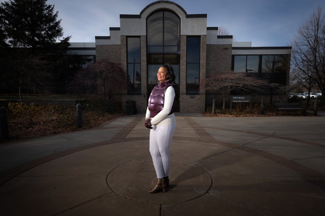 Roslyn Harmon stood for a portrait in front of Golden Valley City Hall on Tuesday. 