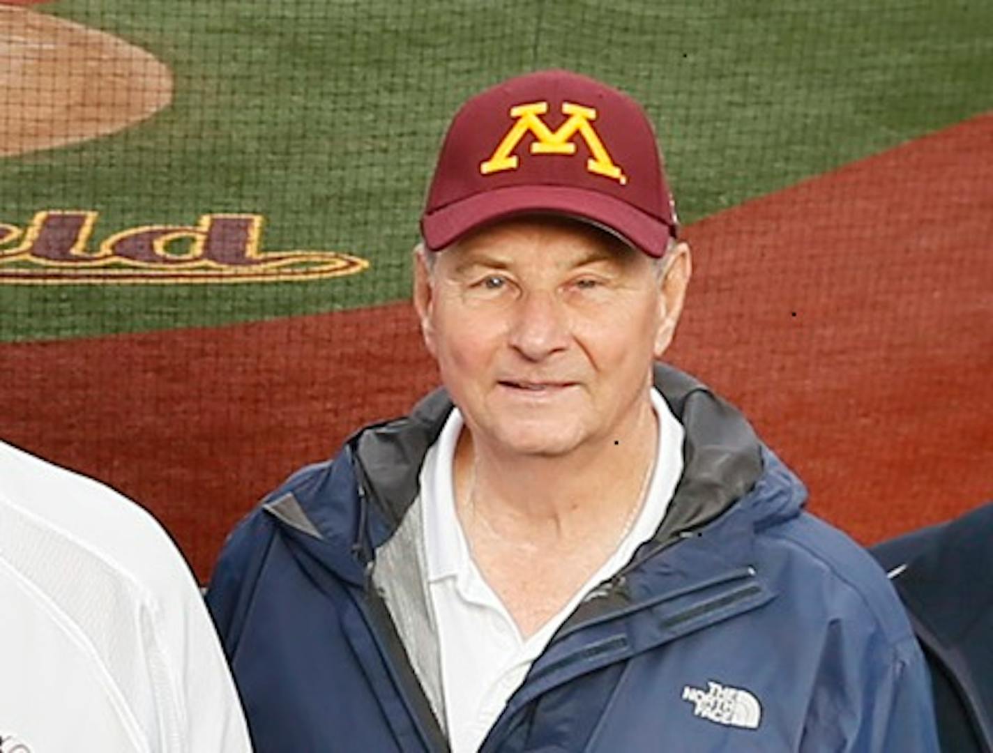 Former University of Minnesota players from the College World Series champs of 1956-60—64 left to right Jerry Thomas (1956), Bill Davis (1964), Jerry Cawley (1964), Jack McCartan (1956), Doug Gillen (1956), Jim Rantz (1960) and John Anderson (current Gophers coach), posed for a portrait at Seibert Field Wednesday June 25, 2014 in Minneapolis, MN. ] Jerry Holt Jerry.holt@startribune.com