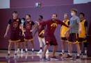 Gophers men’s basketball head coach Ben Johnson explained a drill to players at practice this fall.