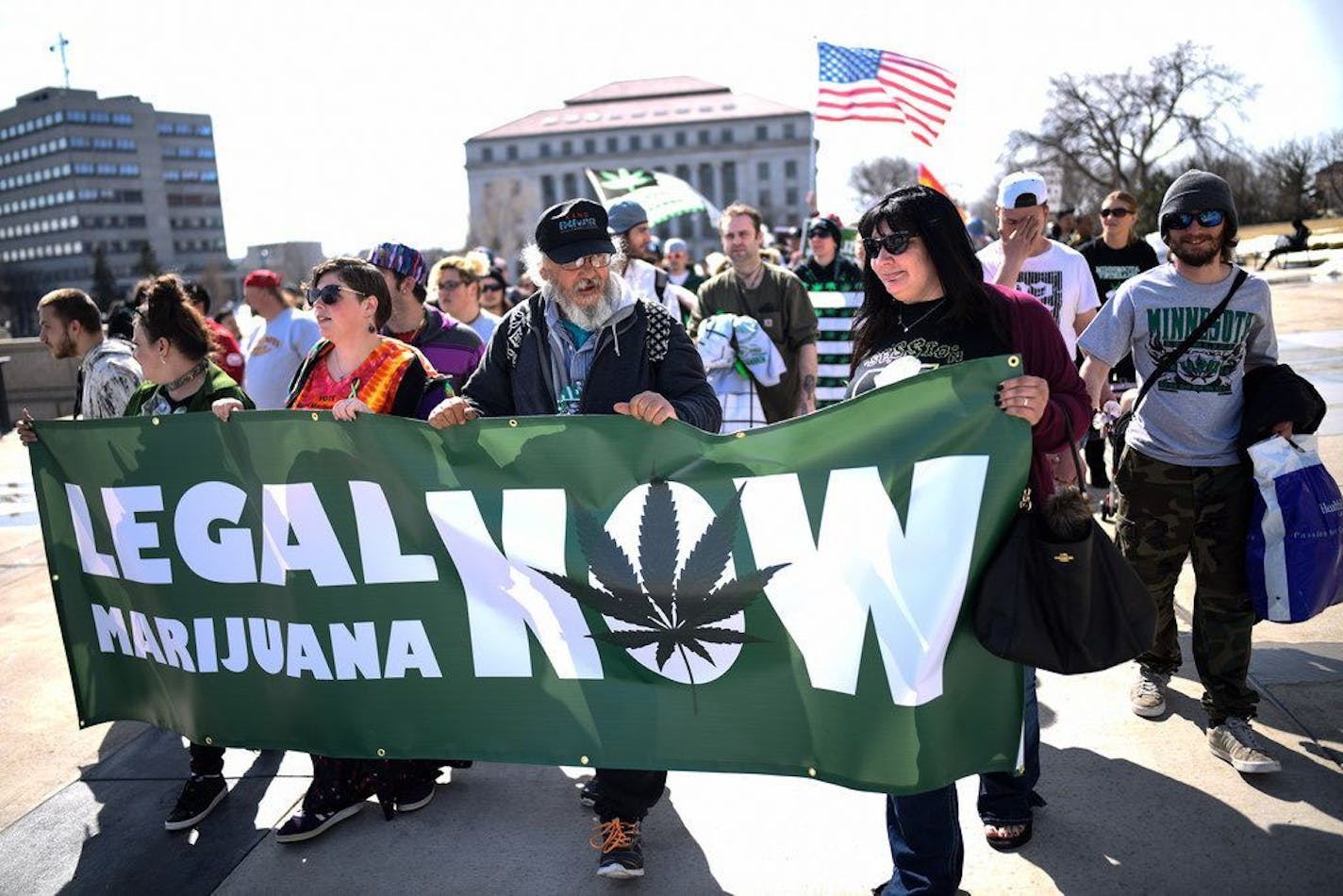 In this 2018 photo, pro-legalization advocates marched from Christ Lutheran Church to the Minnesota State Capitol during Cannabis Awareness Day. AARON LAVINSKY • aaron.lavinsky@startribune.com