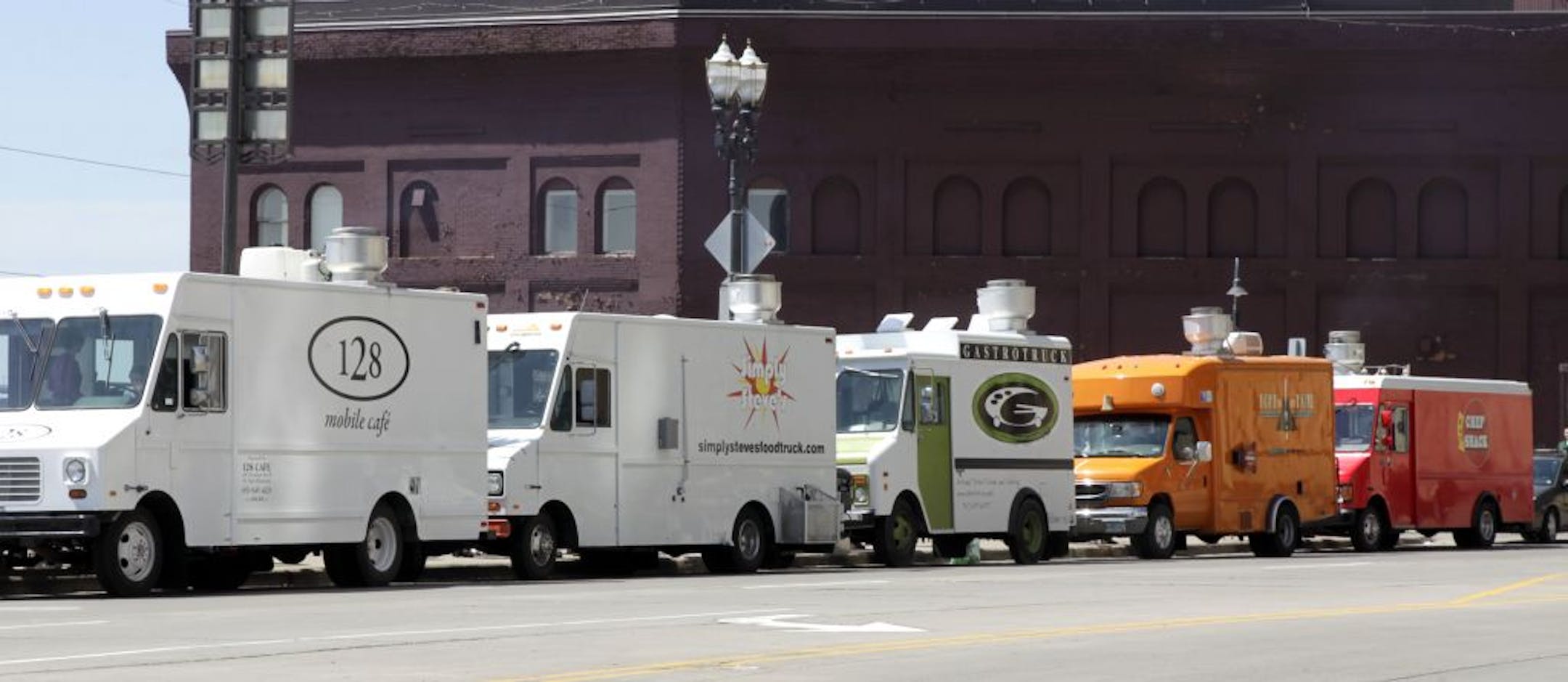 Opening day of truck food court along Kellogg in St. Paul, MN