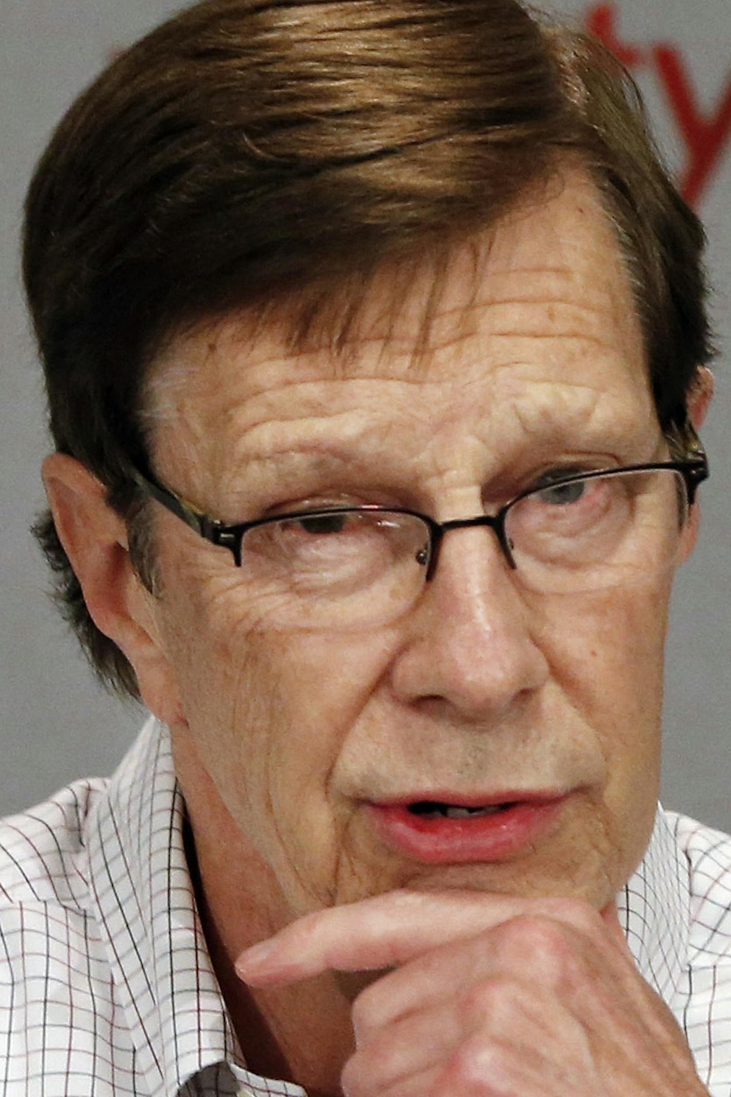 FILE - In this April 14, 2014, file photo, Nashville Predators general manager David Poile answers questions at a news conference in Nashville, Tenn. Top prospect Jimmy Vesey plans to test free agency rather than sign with the Predators and play immediately, though Nashville general manager David Poile says he isn't giving up signing the forward selected in the 2012 draft. (AP Photo/Mark Humphrey, File ORG XMIT: TNMH102