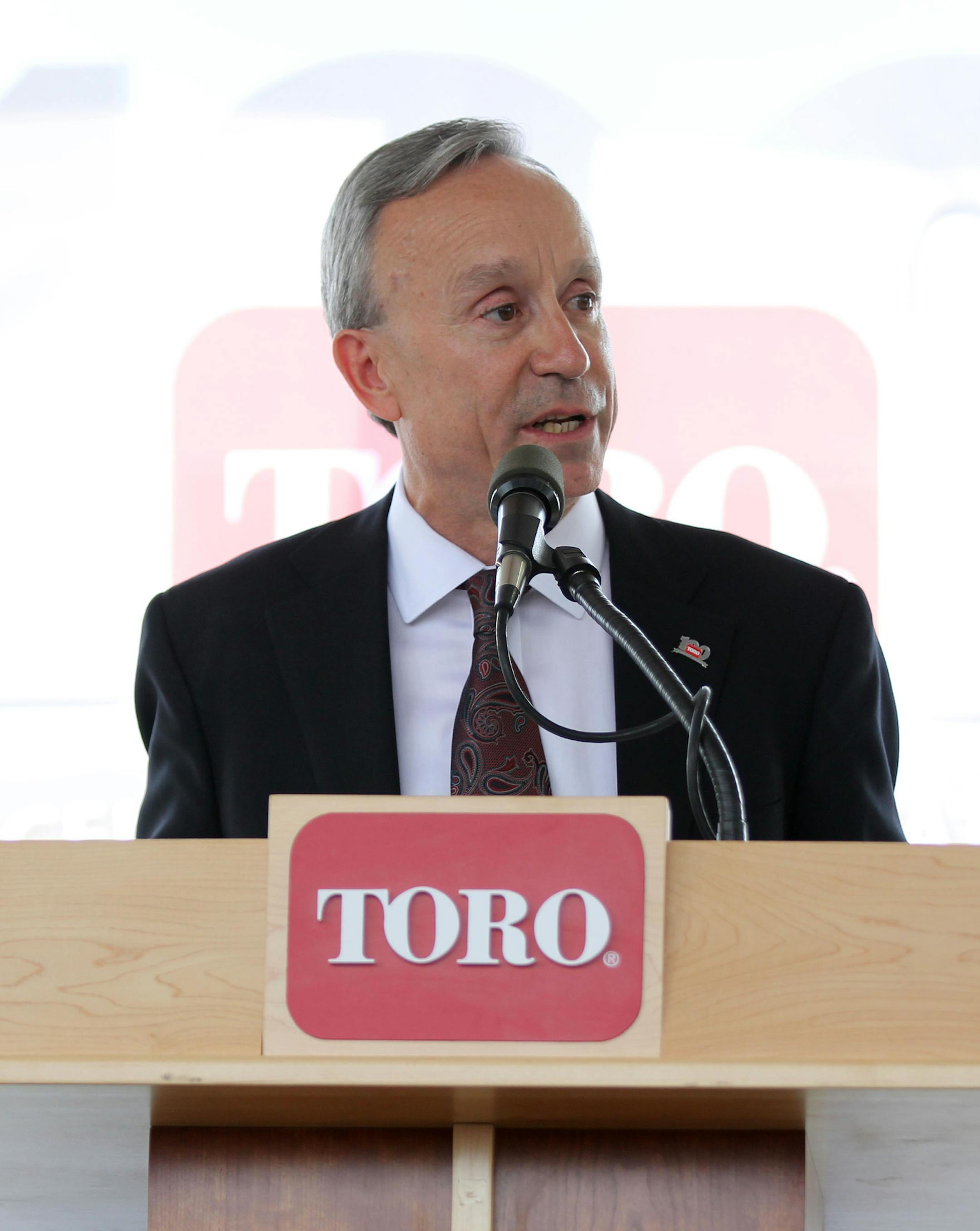 CEO Michael Hoffman speaks to the crowd at the 100th anniversary celebration for Toro on Thursday afternoon. ] Toro celebrates its 100th anniversary and opens its newly completed $25 million Bloomington addition. MONICA HERNDON monica.herndon@startribune.com Bloomington, MN 07/10/14