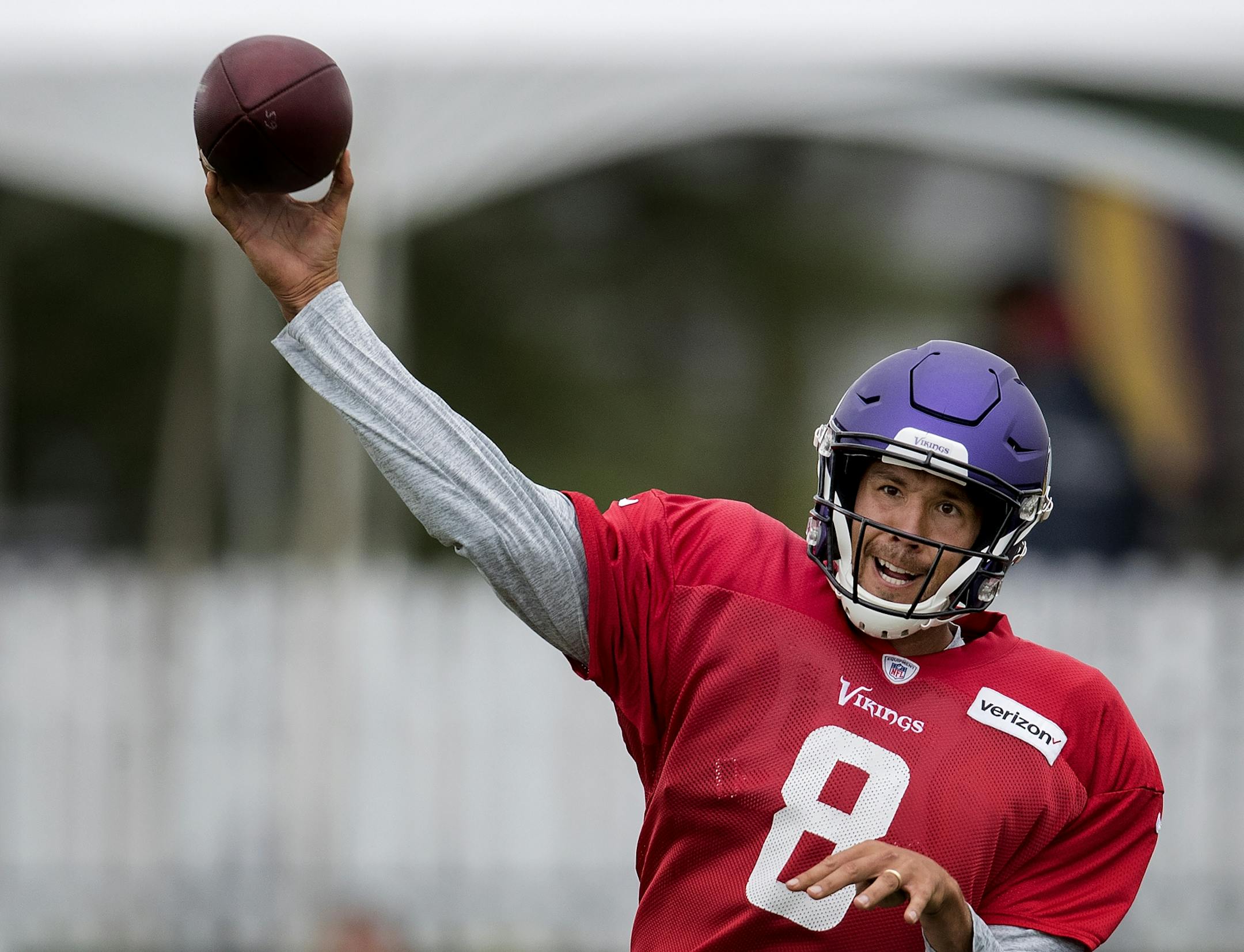 Minnesota Vikings quarterback Sam Bradford (8) during the afternoon practice.