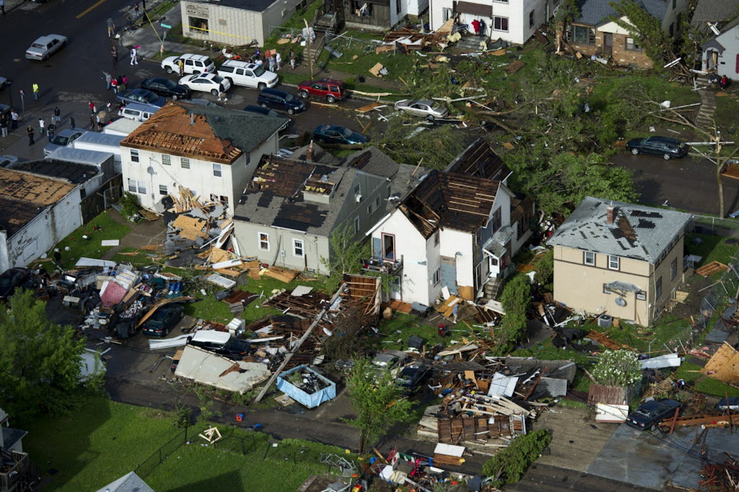 Damage is shown after a tornado hit northern Minneapolis Sunday, May 22, 2011.