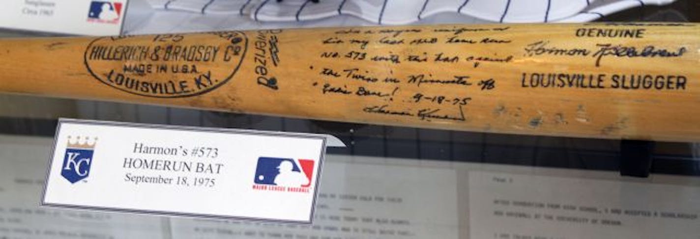 The bat that Harmon Killebrew used to hit his 573rd home run is on display at Target Field.