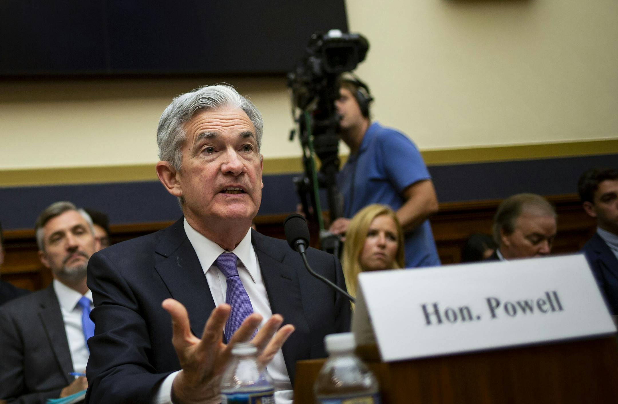 Jerome Powell, chairman of the Federal Reserve, speaks during a House Financial Services Committee hearing, on Capitol Hill in Washington, July 18, 2018. President Donald Trump criticized the Federal Reserve for raising interest rates, a rare rebuke by a sitting president that upends longstanding executive branch protocol to avoid commenting on monetary policy. (Al Drago/The New York Times)