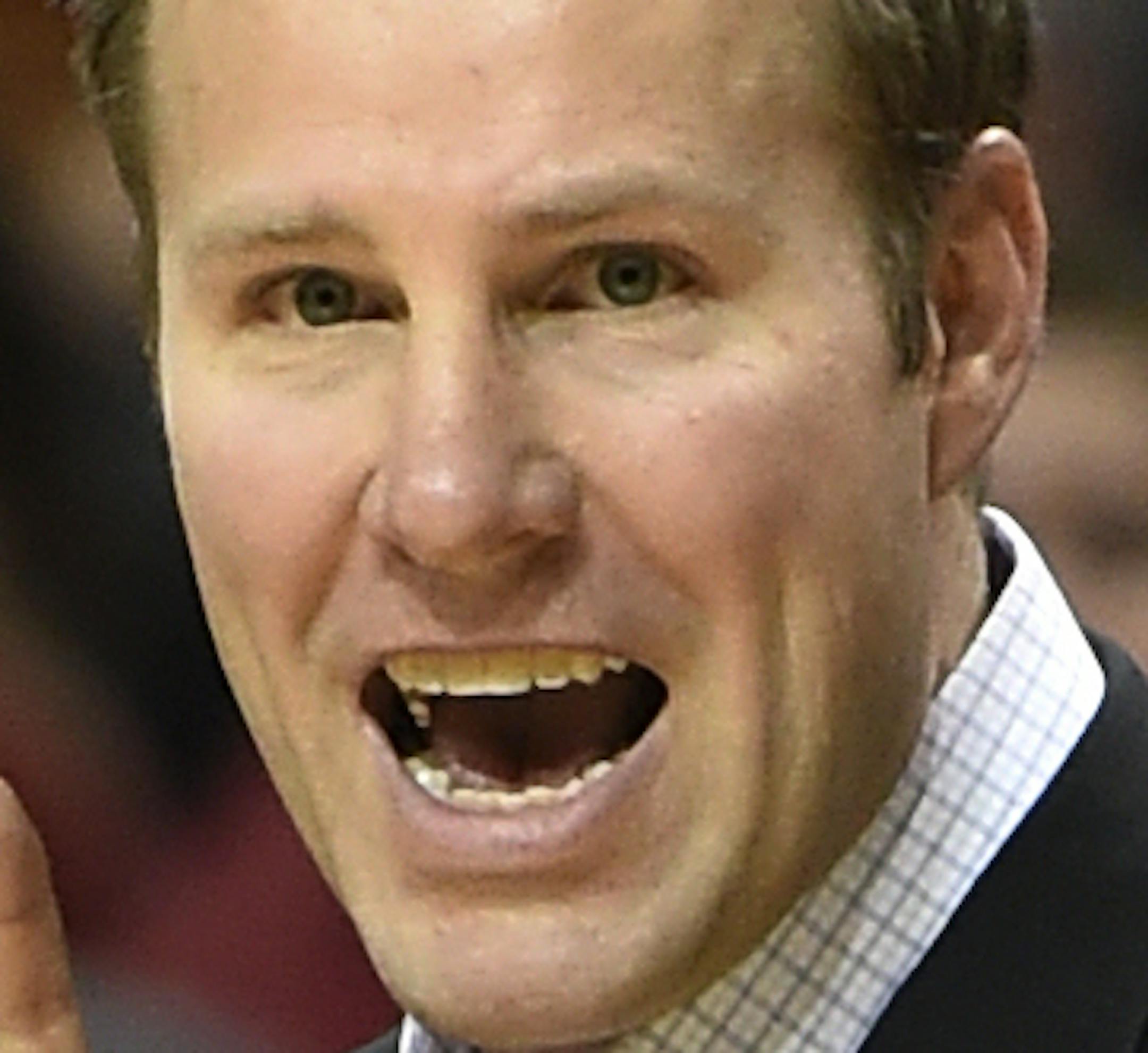 Iowa State's head coach Fred Hoiberg directs his team during an NCAA college basketball game against South Carolina at Barclays Center on Saturday, Jan. 3, 2015 in New York. South Carolina won 64-40. (AP Photo/Kathy Kmonicek)