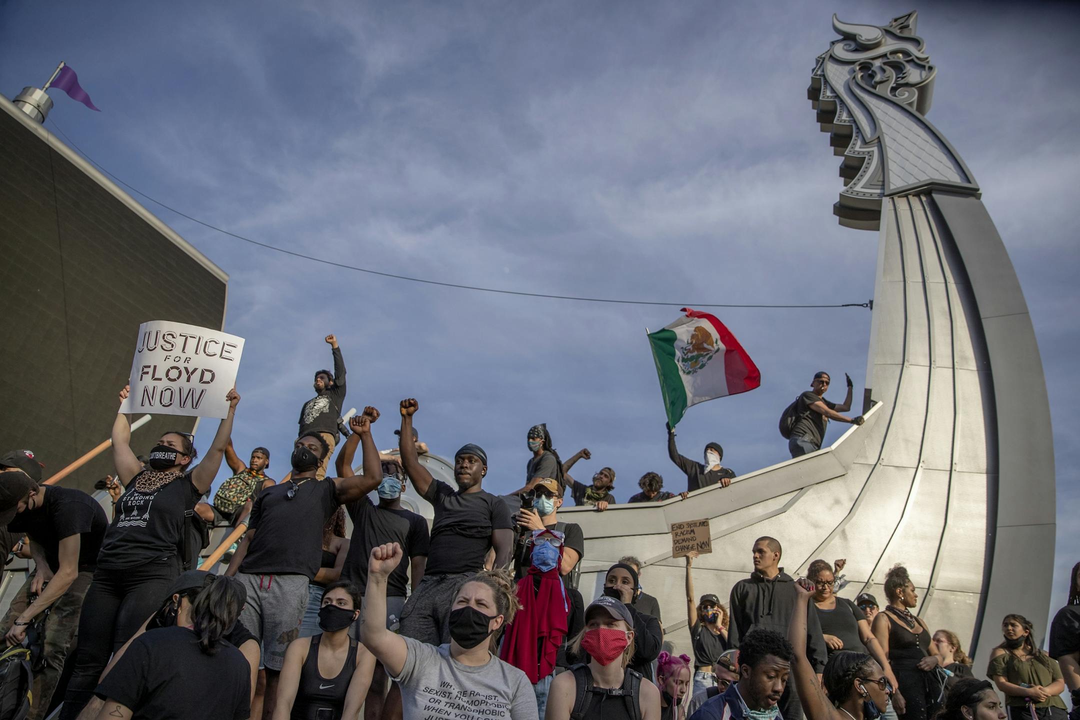 Hundreds of people marched in "No Bail" 10K March that started at US Bank and ended closing the 35W bridge in both directions and ended with clashes with law enforcement, Sunday, May 31, 2020 in Minneapolis, MN.