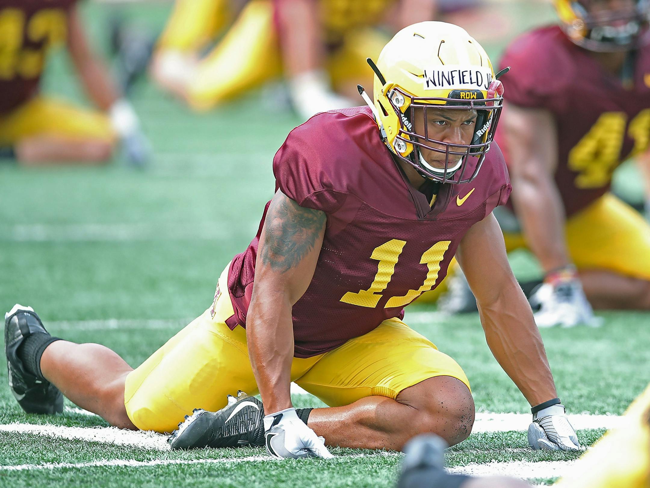 Gophers defensive back Antoine Winfield took to the field for drills during the Gophers football practice at Gibson-Nagurski Football Complex, Saturday, August 5, 2017 in Minneapolis, MN.