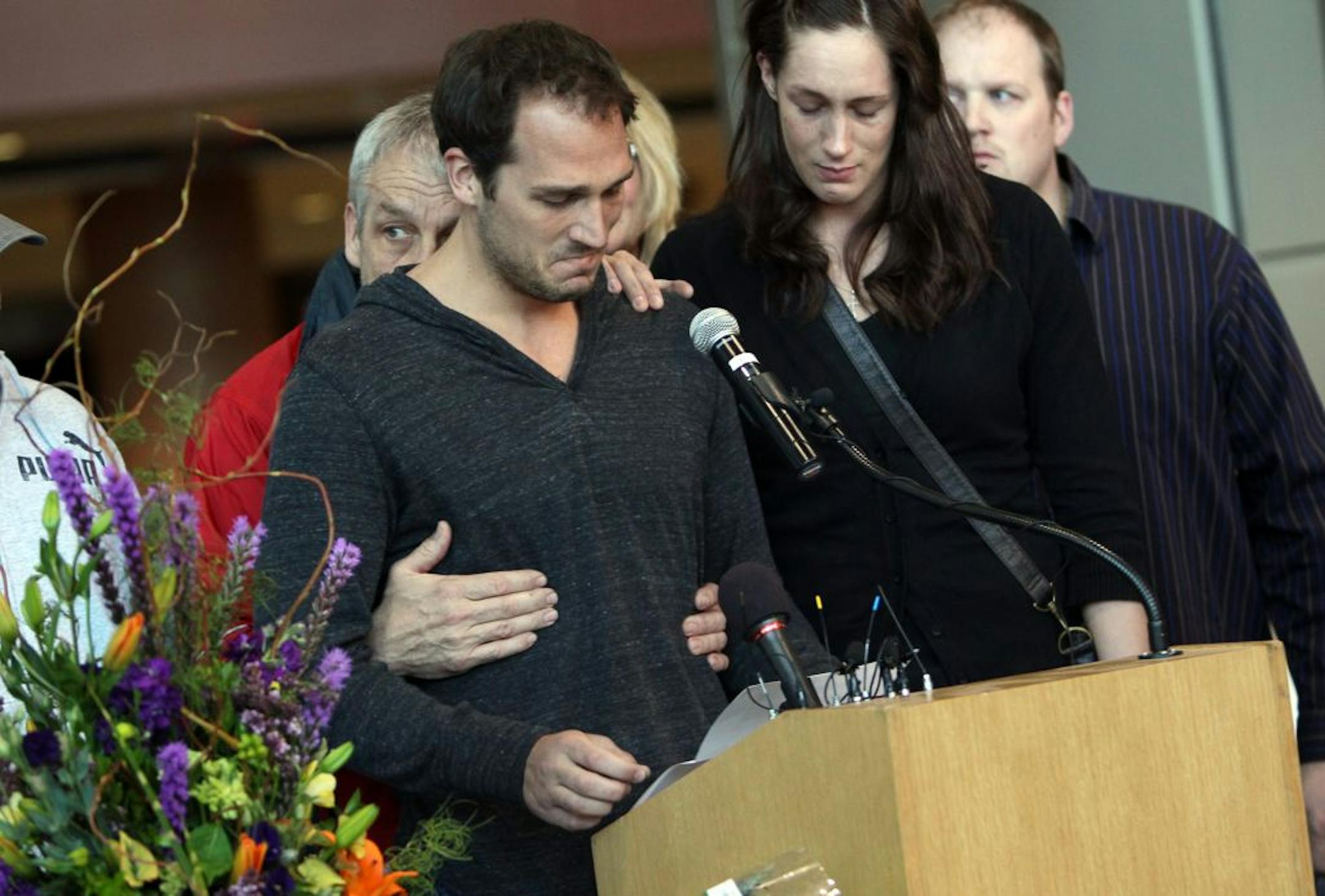 Aaron Boogaard broke down while speaking about his brother Derek, who died of an accidental overdose of alcohol and drugs, at a memorial service last May at the Xcel Energy Center.