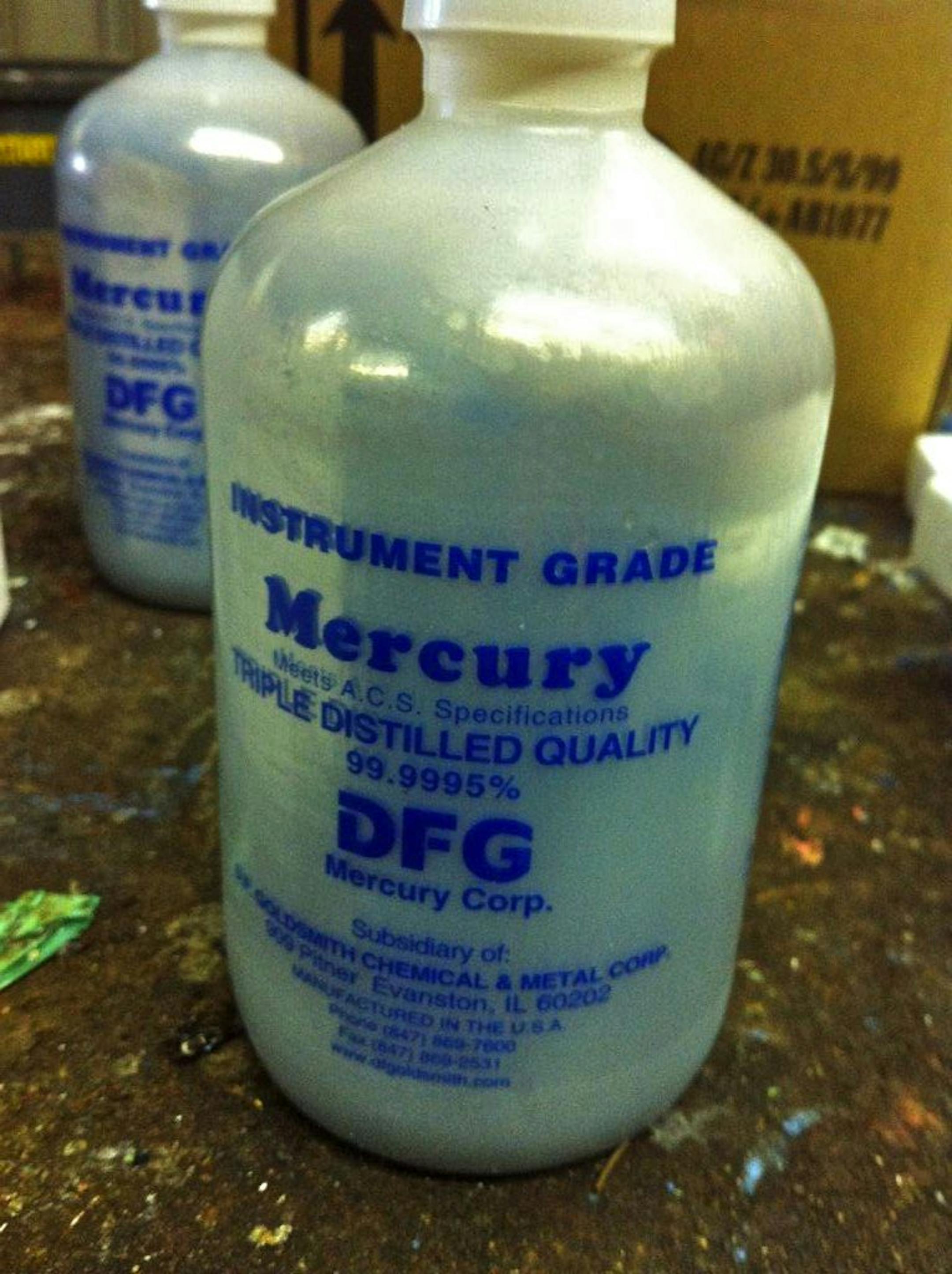 Pollution Control Agency photo shows containers of mercury recovered by the agency.
