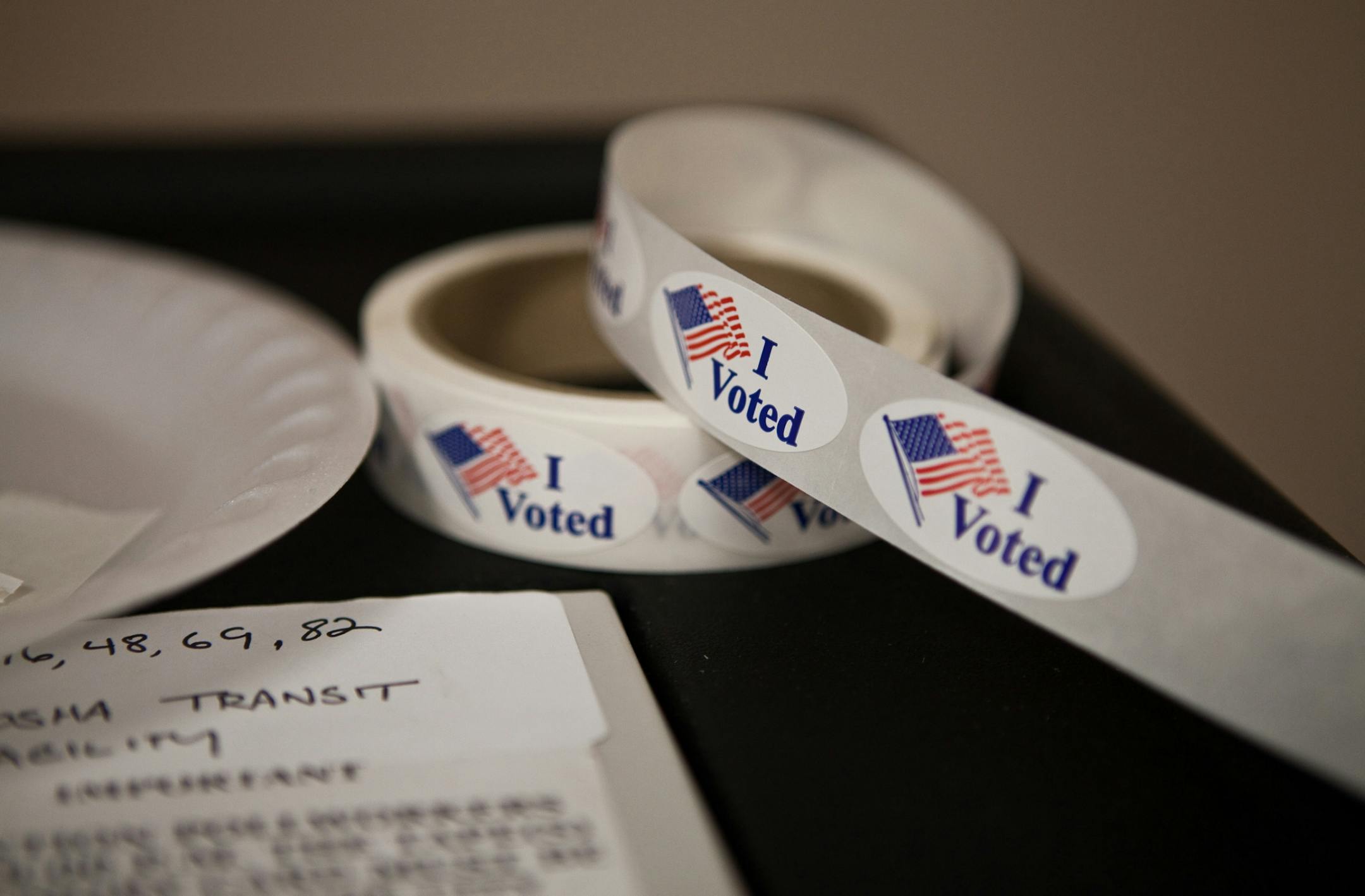 Voters are marking their choices in Wisconsin's recall election at Kenosha Transit Facility in Kenosha, Wisconsin, on Tuesday, June 5, 2012. Wisconsin Republican Governor Scott Walker and his Democratic challenger Tom Barrett are running in a recall election that could remove Walker from office over a law reducing public sector union power.
